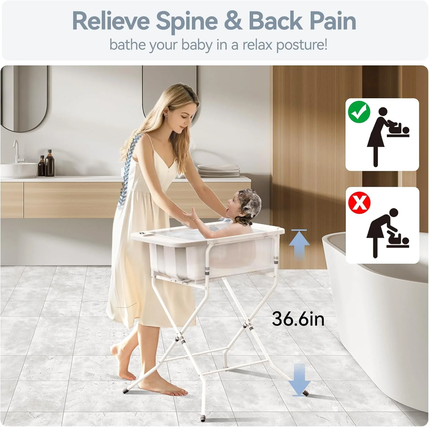 وان حمام تاشو کودک با پایه - وان حمام کودک با ظرفیت بزرگ به همراه دماسنج و کوسن نرم | وان حمام نوزاد قابل حمل | وان حمام تاشو کودک برای نوزاد 0 تا 36 ماه