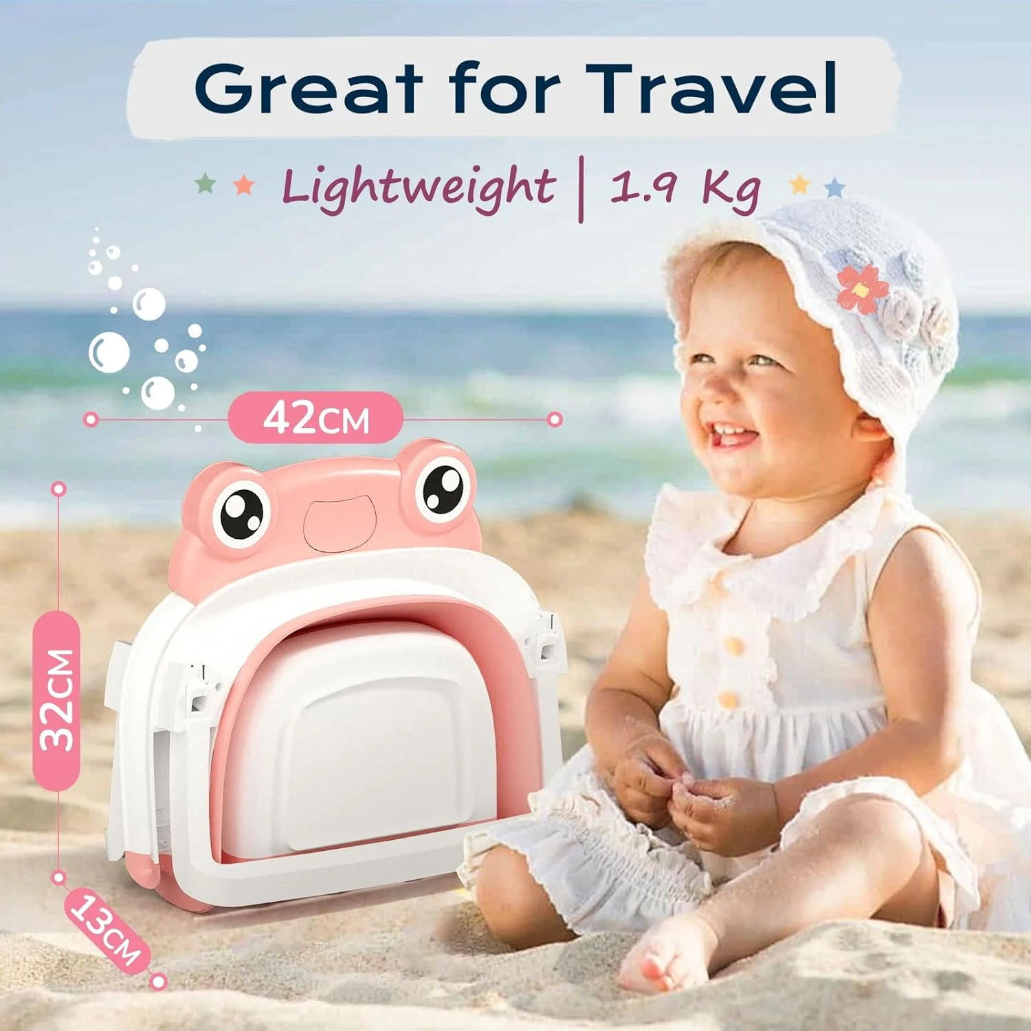 وان حمام تاشو نوزاد کوزیا، مناسب نوزاد تا کودک نوپا، وان حمام تاشو با پایه های ضد لغزش، طراحی مناسب سفر و فضای باز (صورتی)