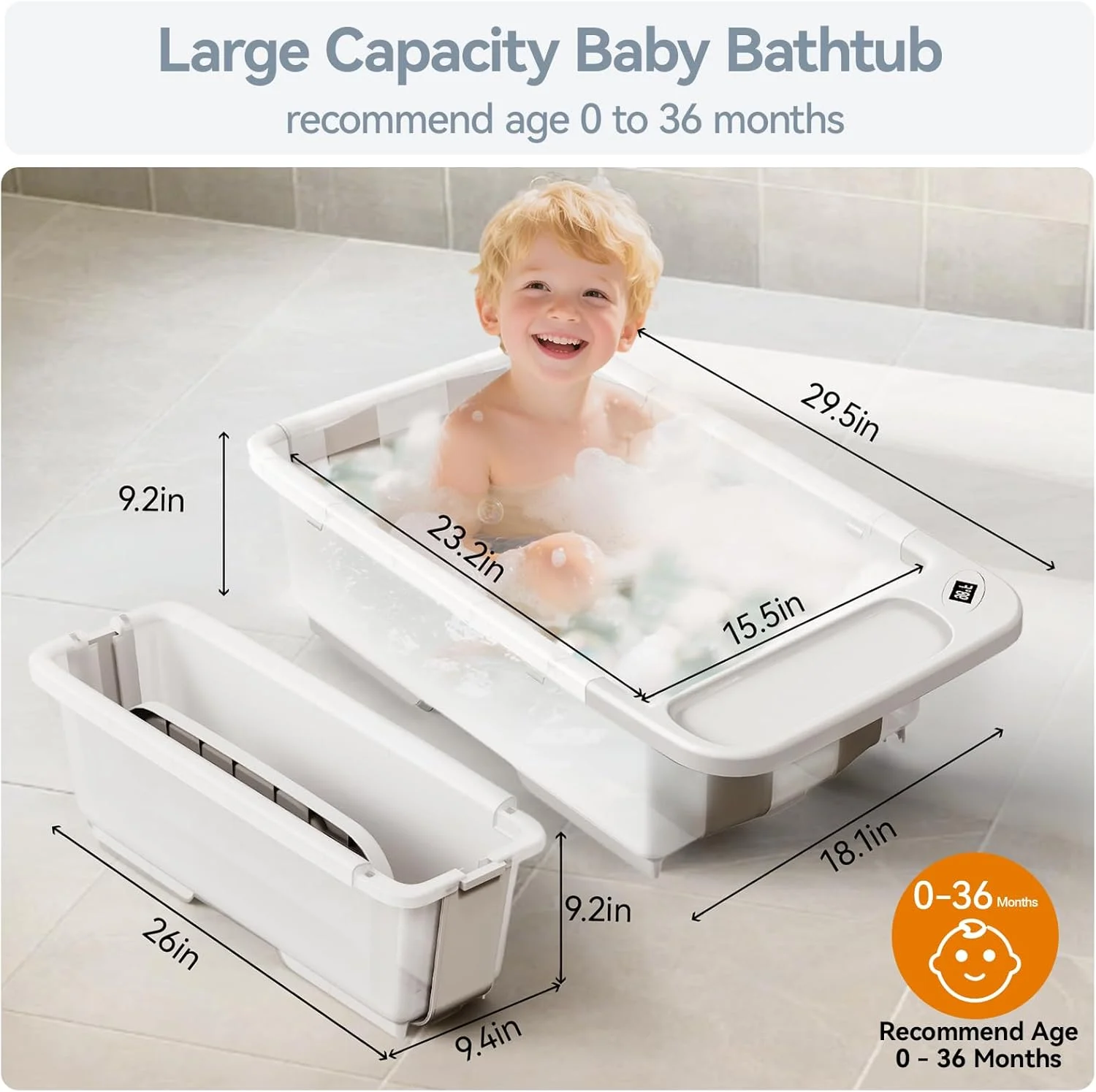 وان حمام تاشو کودک با پایه - وان حمام کودک با ظرفیت بزرگ به همراه دماسنج و کوسن نرم | وان حمام نوزاد قابل حمل | وان حمام تاشو کودک برای نوزاد 0 تا 36 ماه