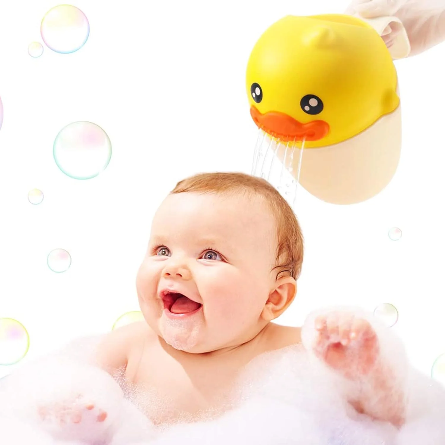لیوان حمام کودک ELECDON، لیوان آبکشی حمام کودک، لیوان آبکشی شامپو طرح اردک کارتونی، شستشوی سر نوزاد هنگام حمام و دوش، اسکوپ آب لوازم جانبی حمام برای وان کودک (زرد)