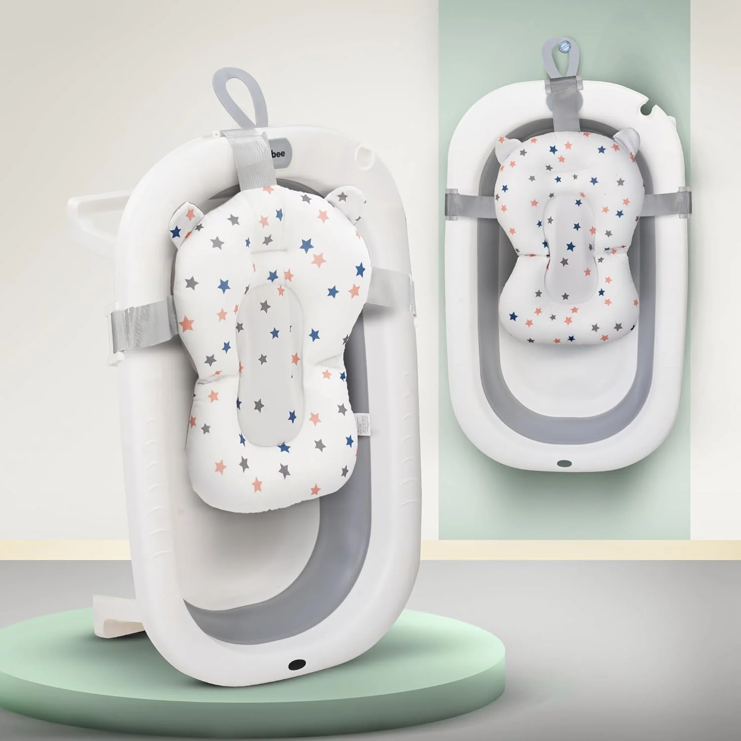 وان تاشو کودک Baybee با پایه ضد لغزش، بالشتک پشتیبانی و تخلیه کننده | وان حمام کودک استخر شنا کوچک کودکان | وان حمام کودک برای کودکان 0 تا 3 سال پسران دختران