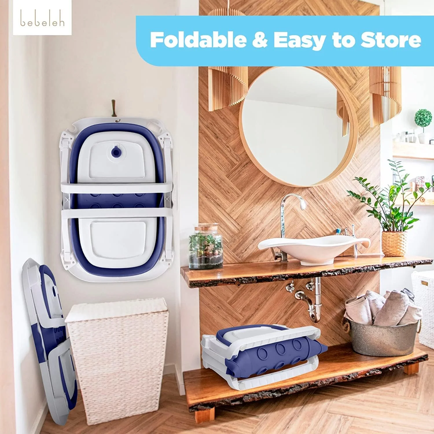 وان حمام تاشو نوزاد، وان پلاستیکی نوزاد با پد نرم، پایه های ضد لغزش تاشو، وان تاشو برای حمام کردن کودکان نوپا - وان حمام مسافرتی کودکان