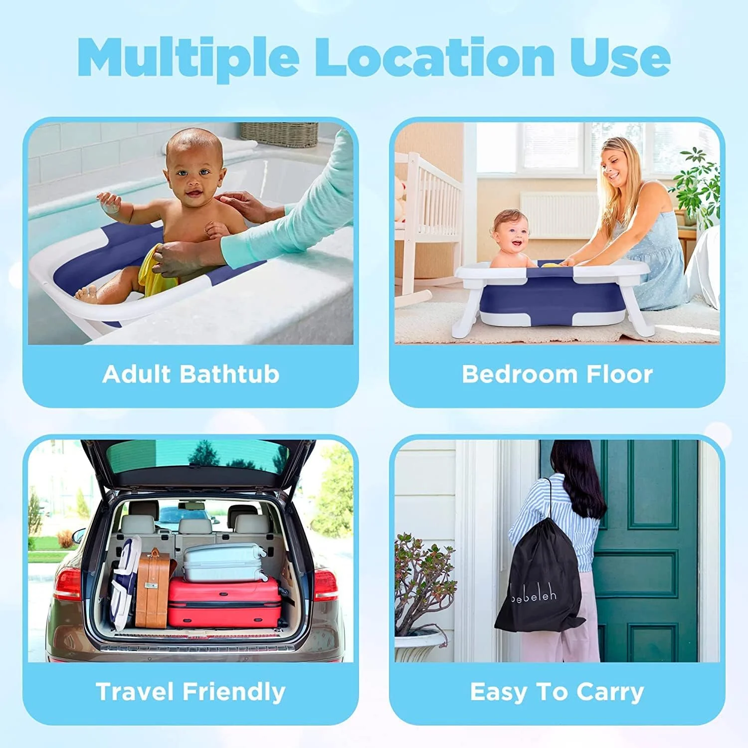 وان حمام تاشو نوزاد، وان پلاستیکی نوزاد با پد نرم، پایه های ضد لغزش تاشو، وان تاشو برای حمام کردن کودکان نوپا - وان حمام مسافرتی کودکان