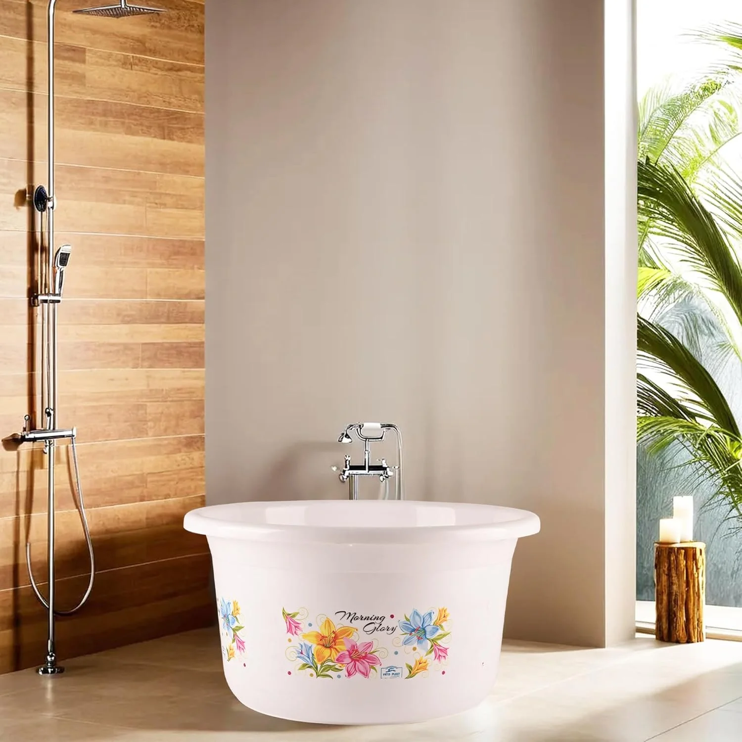 وان پلاستیکی کیوبر اینداستریز | وان حمام برای شستشو | وان برای حمام | وان کودک | وان آب با طرح گل | 25 لیتر | سفید