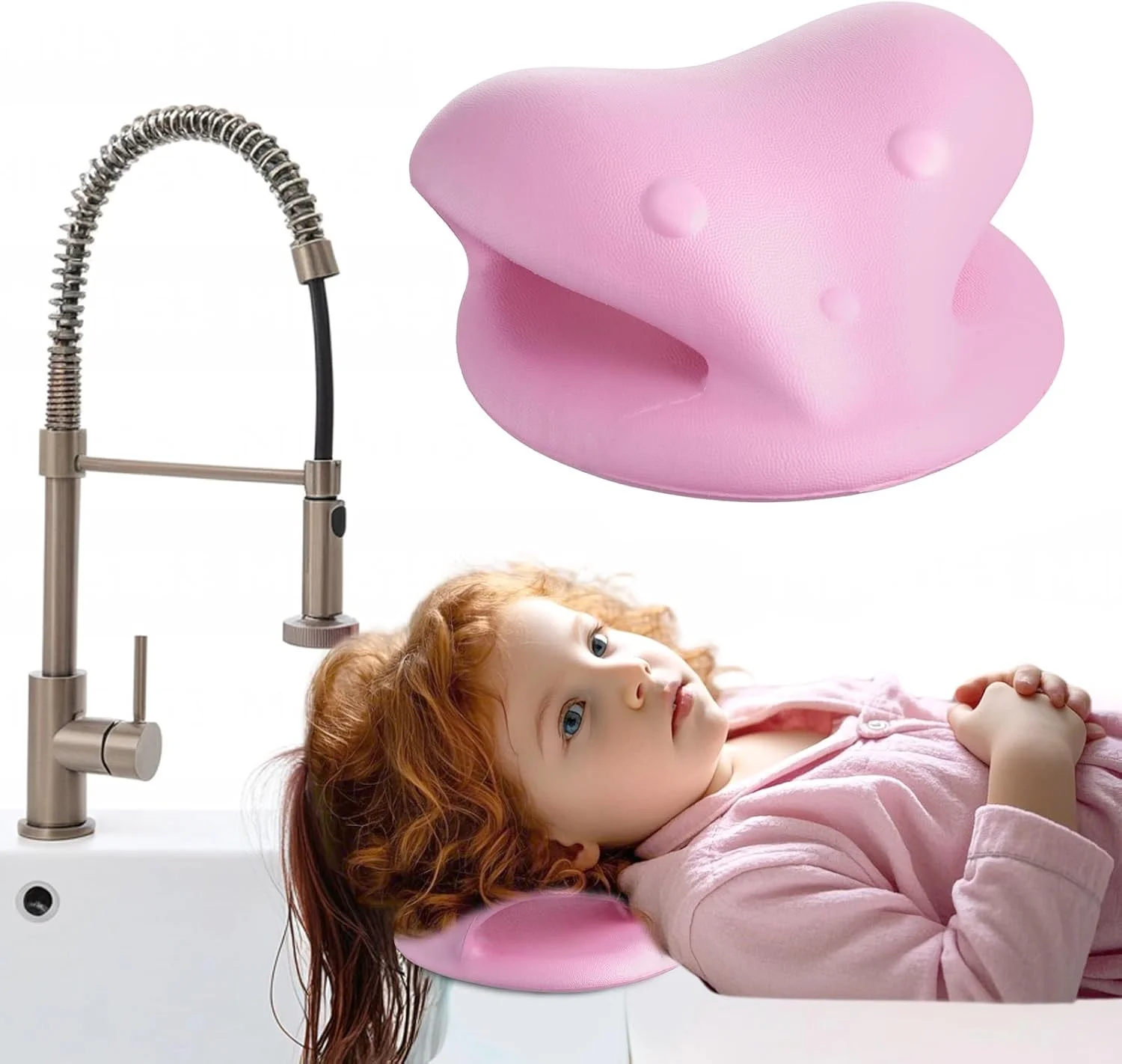 ایستگاه شستشوی موی کودک Sibosen، ایستگاه شستشوی موی ارگونومیک کودک، بالش گردن برای شستشوی مو برای زمان شستشو، حوضچه شستشوی موی قابل حمل برای کودکان در وان حمام یا سینک روی زمین (صورتی)