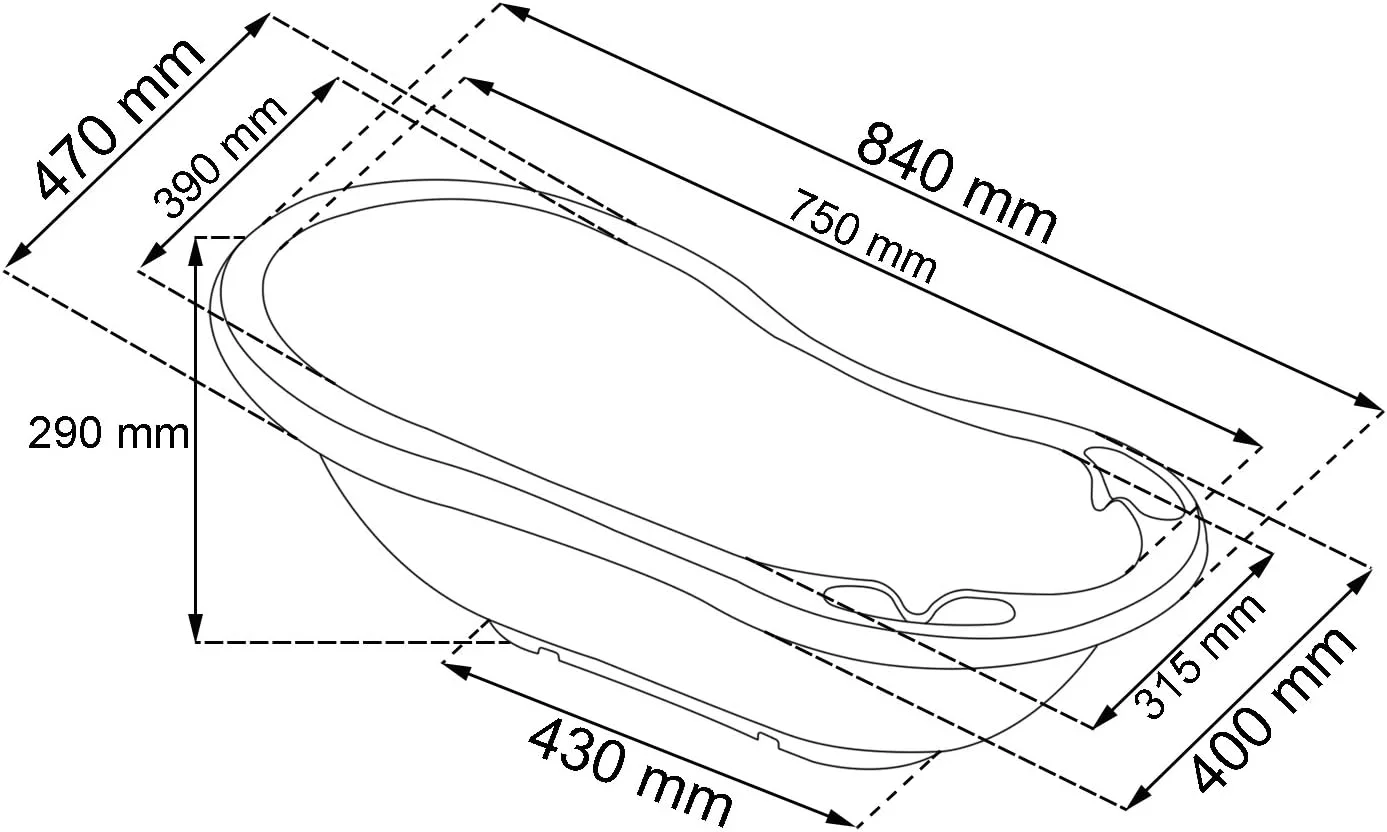 وان حمام کودک ۸۴ سانتی‌متری کیپر با درپوش طرح اسب آبی سفید، جادار، فاقد BPA، مناسب نوزادان و کودکان نوپا با سیستم تخلیه و لبه‌های گرد