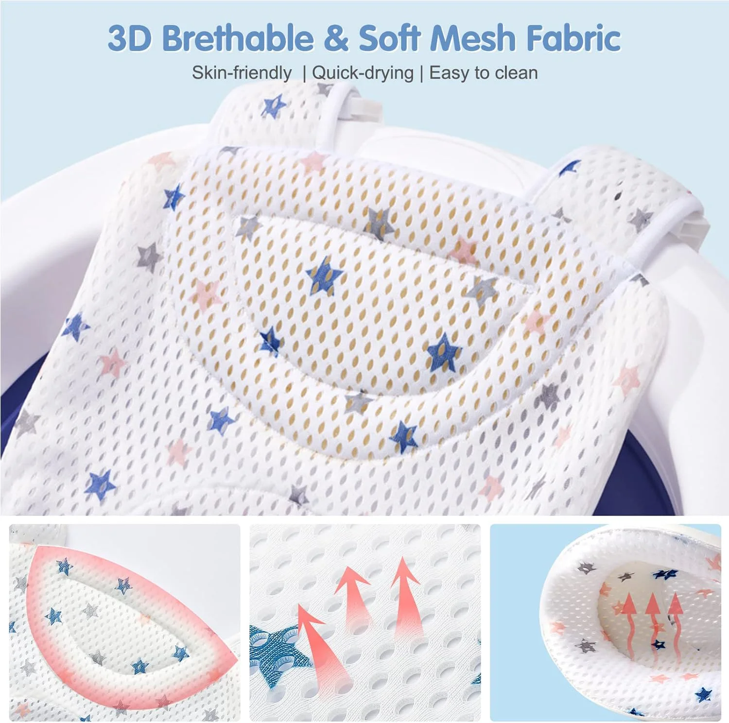 توری نگهدارنده صندلی حمام نوزاد با فنر X، توری نرم آویز حمام نوزاد، توری دوش نوزاد پنج نقطه ای راحت و قابل تنظیم، توری تاشو وان حمام نوزاد برای اکثر وان ها