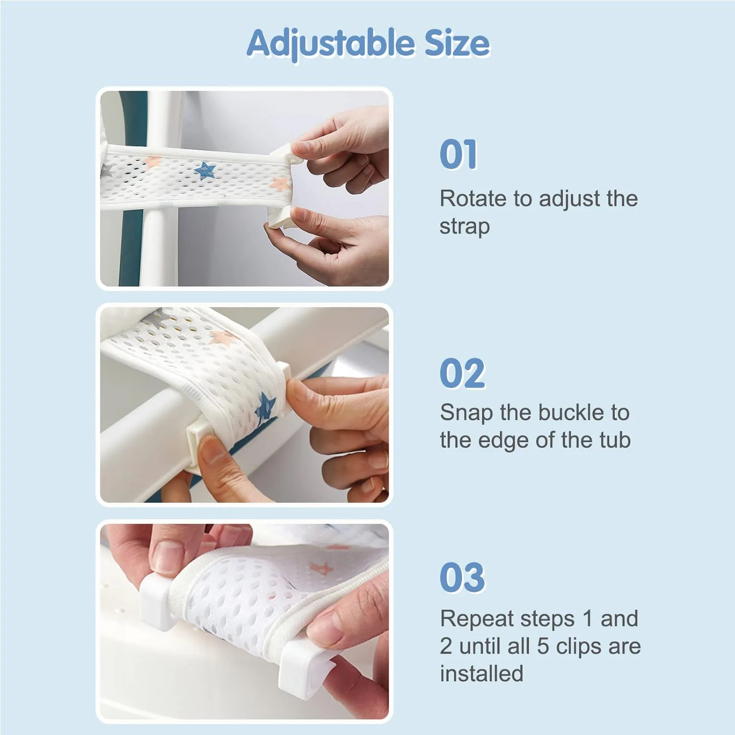 توری نگهدارنده صندلی حمام نوزاد با فنر X، توری نرم آویز حمام نوزاد، توری دوش نوزاد پنج نقطه ای راحت و قابل تنظیم، توری تاشو وان حمام نوزاد برای اکثر وان ها