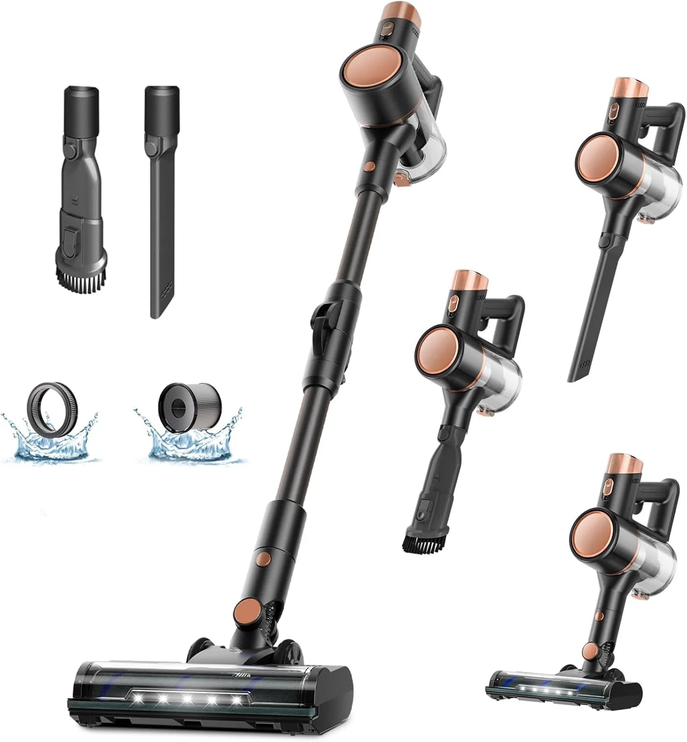 جاروبرقی عصایی AGLUCKY، جاروبرقی های مکنده قوی با فیلتر HEPA، چراغ جلو LED، دسته تاشو، جاروبرقی شارژی برای کف های سخت و فرش (خاکستری)