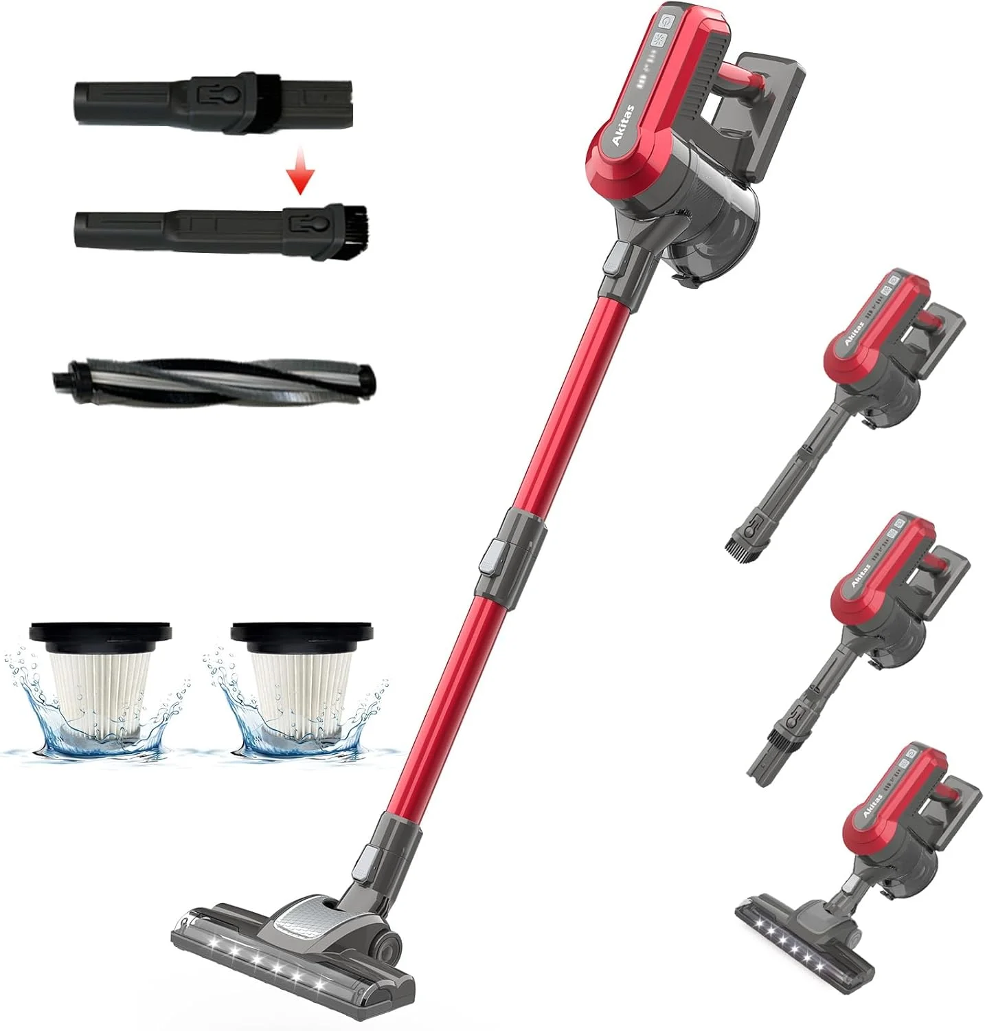 جاروبرقی بی سیم آکیتا مدل V10، 30 ولت، 450 وات، تا 50 دقیقه زمان کارکرد، 3 سطح مکش، موتور دیجیتال براشلس، باتری لیتیومی قابل شارژ، ایده آل برای فرش و سطوح مختلف