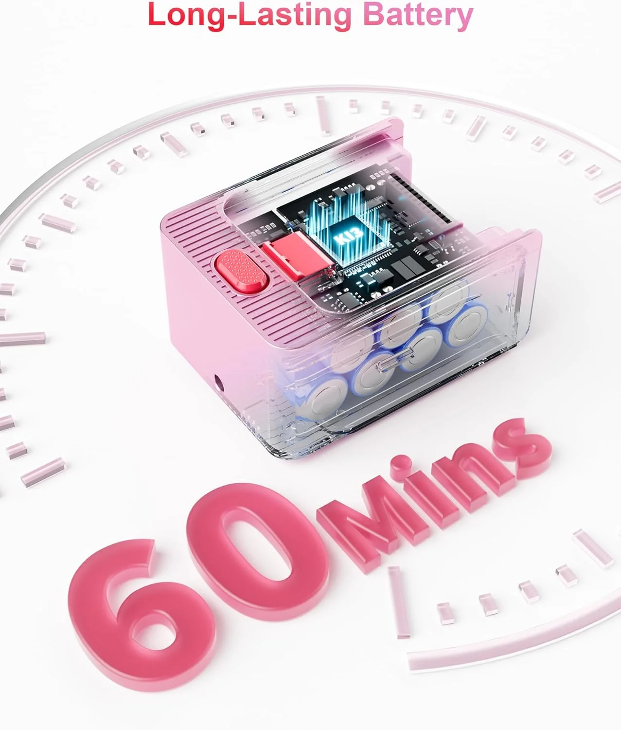 جاروبرقی عصایی صورتی بی‌سیم AOKOAK، با قدرت مکش 45Kpa/550W و 60 دقیقه زمان کارکرد، دارای صفحه لمسی و قابلیت ایستادن خودکار، ضد گره خوردگی، مناسب برای موی حیوانات خانگی، فرش و کف