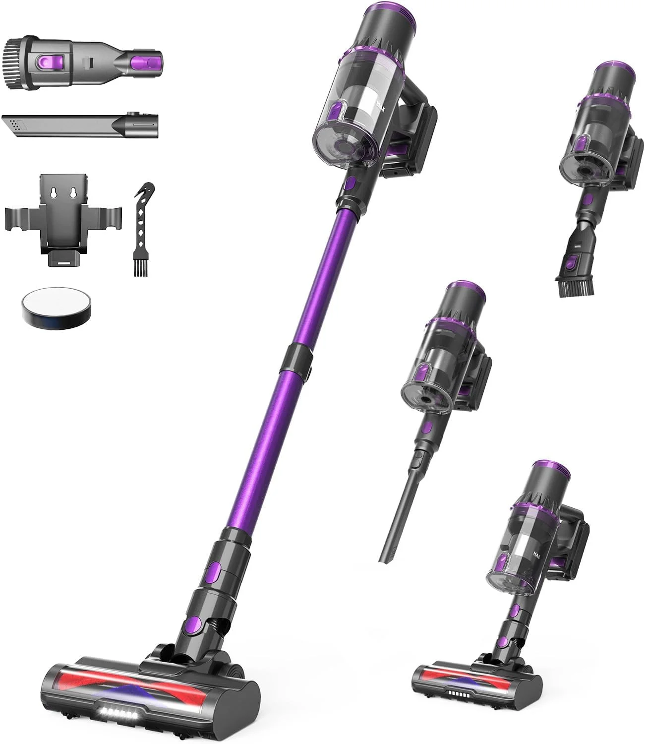 جاروبرقی باتری دار AROEVE، 500 وات/45 کیلو پاسکال/60 دقیقه جاروبرقی بی سیم با صفحه نمایش هوشمند LED، حالت اتوماتیک، سیستم فیلتر 7 مرحله ای، موتور بدون جاروبک، غلطک ضد زاویه V برای موی حیوانات خانگی، فرش