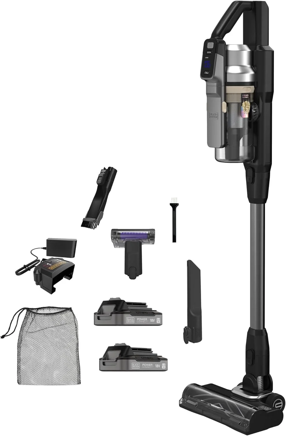 جاروبرقی شارژی بلک اند دکر سری Power Premier - تا 72 دقیقه زمان کارکرد، میله ضربه زن ضد گره خوردگی، نمایشگر LED، فیلتراسیون سیکلونی 7 مرحله ای، سرعت قابل تنظیم، 18 ولت 2.5 آمپر ساعت، BSV525BRP-GB