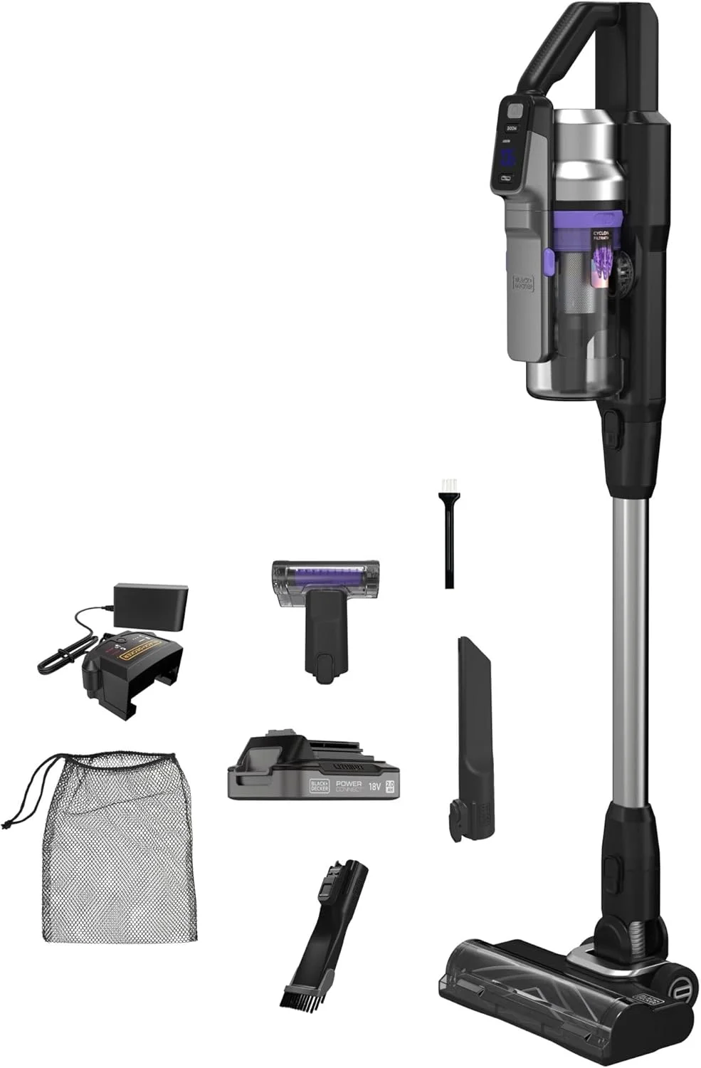 جاروبرقی شارژی بلک اند دکر مدل Power Series Premier – تا 72 دقیقه زمان کارکرد، میله ضربه ای ضد گره خوردگی، نمایشگر LED، فیلتراسیون سایکلونیک 7 مرحله ای، سرعت قابل تنظیم، BSV520BRP-GB