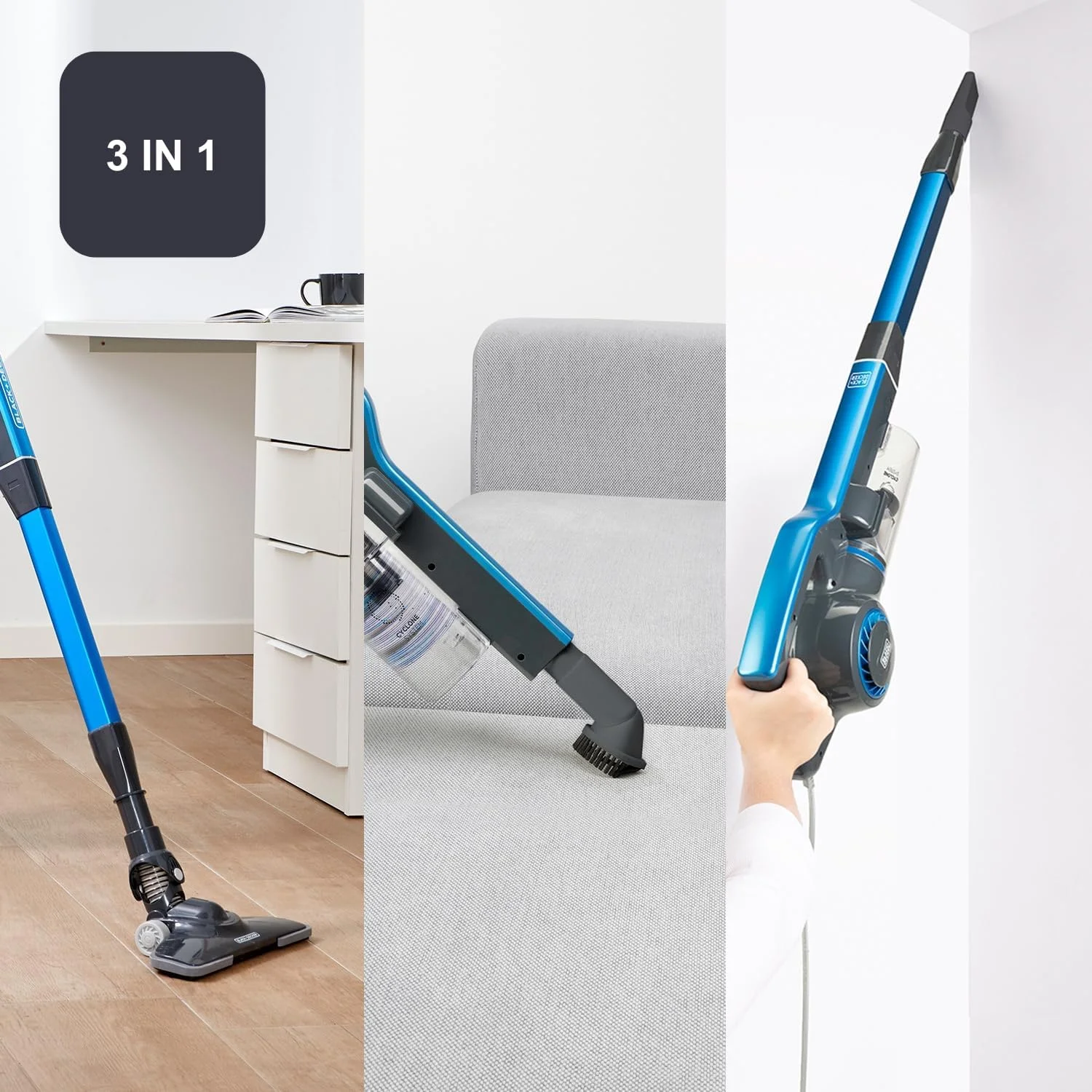 جاروبرقی عصایی بلک اند دکر مدل BXVMS600E ES9480030B، خاکستری تیره، 600 وات، آبی