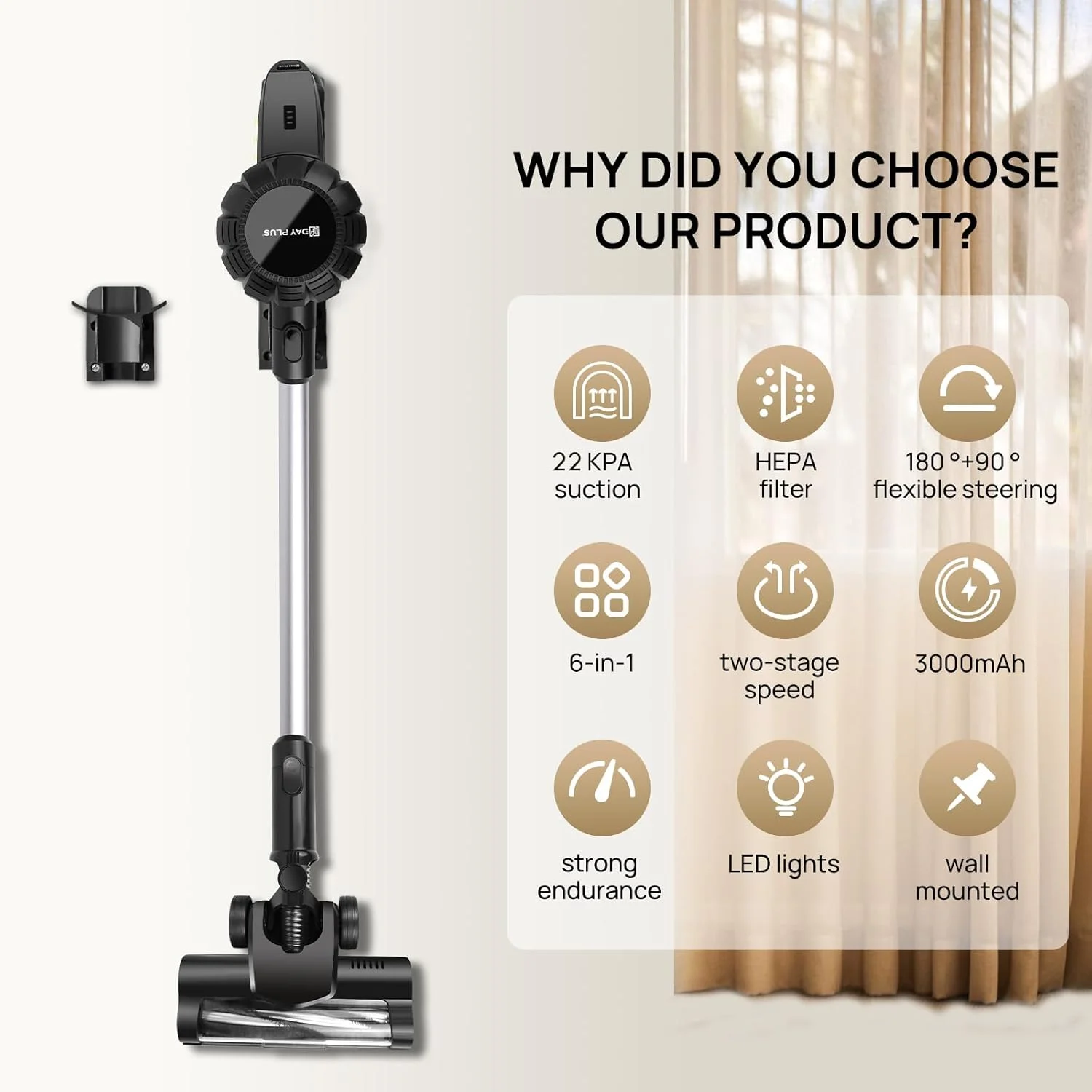 جاروبرقی شارژی BRIEFNESS، جاروبرقی سبک با 2 عدد باتری 3000 میلی آمپر ساعتی، جاروبرقی دستی، حداکثر زمان کارکرد 45 دقیقه، فیلتراسیون 5 مرحله ای با راندمان بالا برای موی حیوانات خانگی، فرش و کف سخت