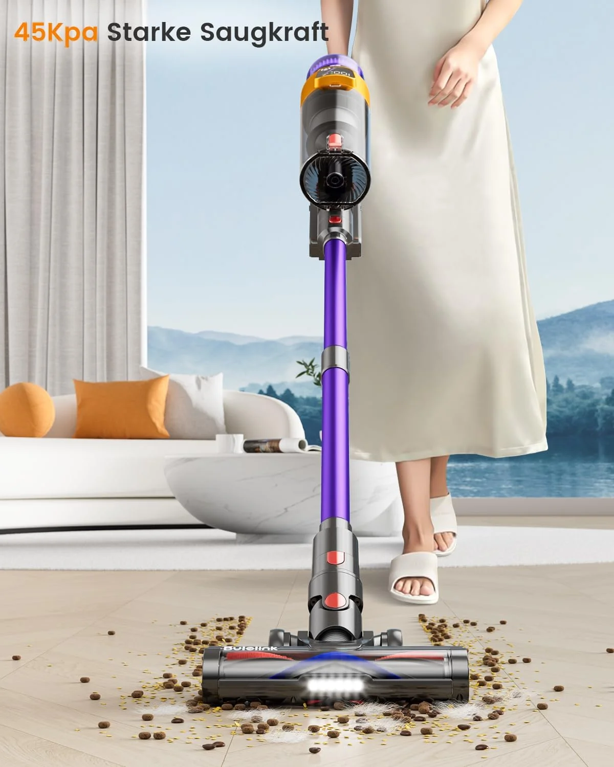 جاروبرقی شارژی 550 وات با قدرت 45000 پاسکال و زمان کارکرد 70 دقیقه، جاروبرقی بی سیم 1.8 لیتری با صفحه نمایش هوشمند OLED و برس ضد گره خوردگی، قابل نصب روی دیوار، مناسب برای سطوح سخت و فرش