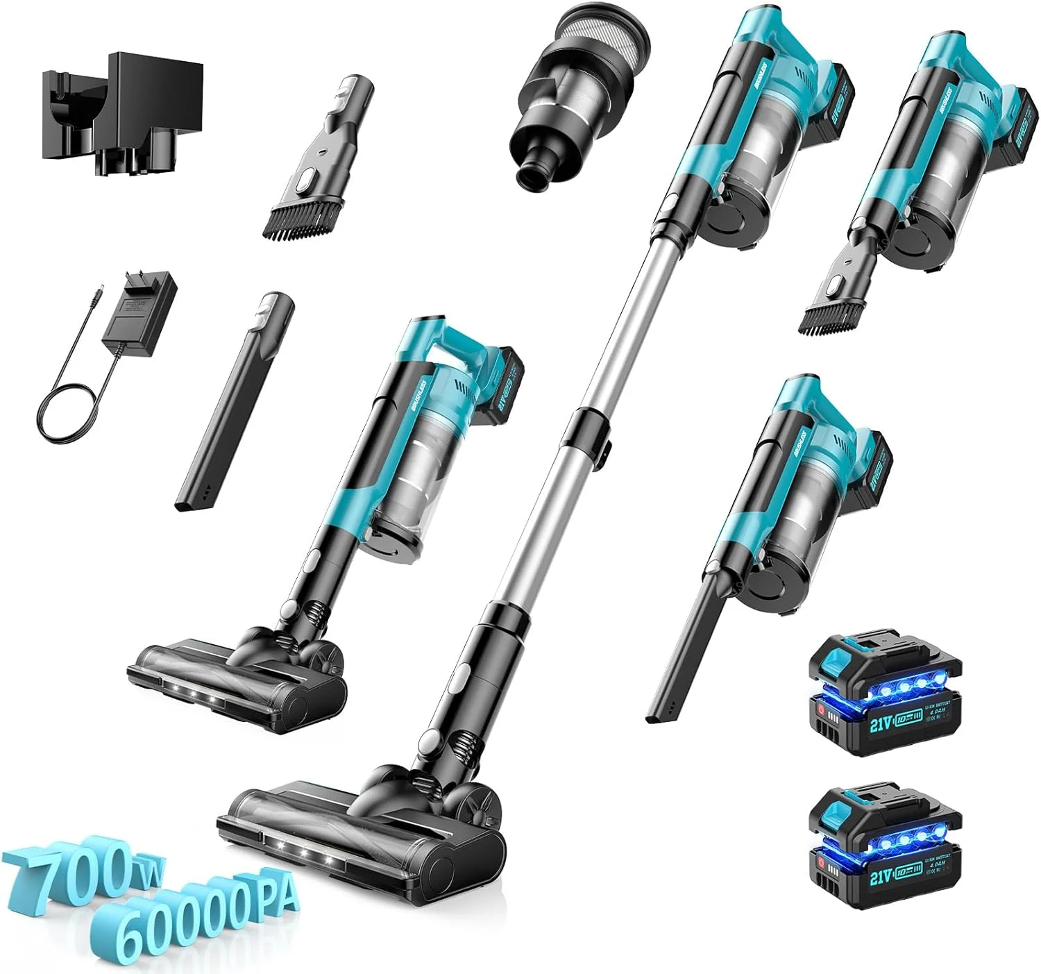 جاروبرقی شارژی 700 وات/60000 پاسکال/70 دقیقه، جاروبرقی موتور براشلس بی سیم با صفحه نمایش هوشمند، ضد گره، جاروبرقی شارژی، نصب دیواری، جاروبرقی شارژی