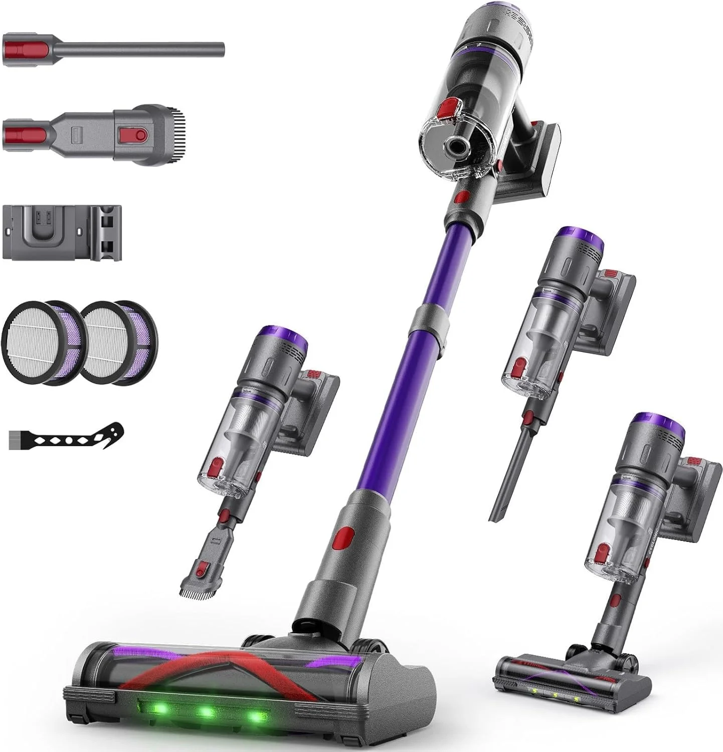 جاروبرقی باتری دار، 600 وات/58000 پاسکال/80 دقیقه زمان کارکرد، جاروبرقی بی سیم با صفحه نمایش LED هوشمند و ایستگاه شارژ، جاروبرقی باتری دار خودایستا با برس ضد گره خوردگی برای