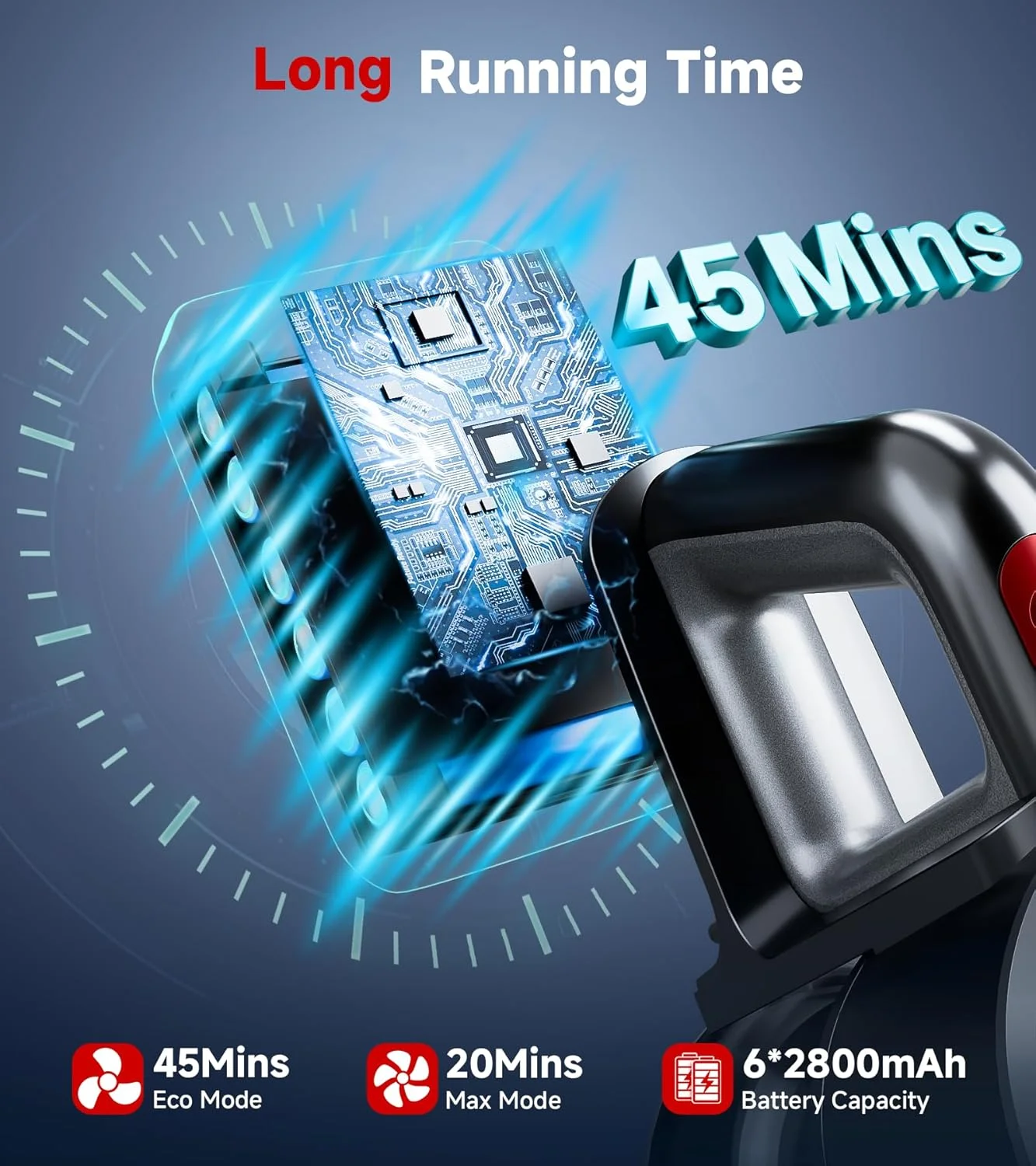 جاروبرقی عصایی شارژی، 500 وات/40 کیلو پاسکال با 45 دقیقه زمان کارکرد، جاروبرقی ایستاده برای منزل، ضد گره خوردگی، مخزن گرد و غبار 1.5 لیتری، جاروبرقی قابل شارژ برای فرش، کف چوبی و موی حیوانات خانگی