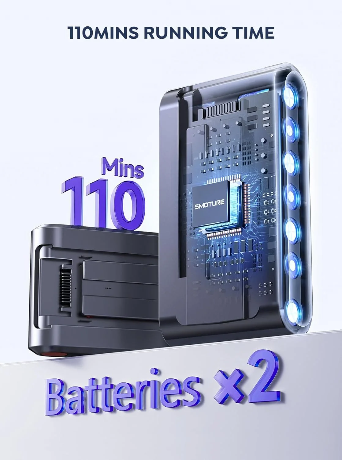 جاروبرقی شارژی، 2 باتری با زمان کارکرد 110 دقیقه، جاروبرقی عصایی 550 واتی با موتور براشلس و قدرت مکش 45KPA، تنظیم خودکار مکش، جاروبرقی دستی برای موی حیوانات خانگی/فرش/کف