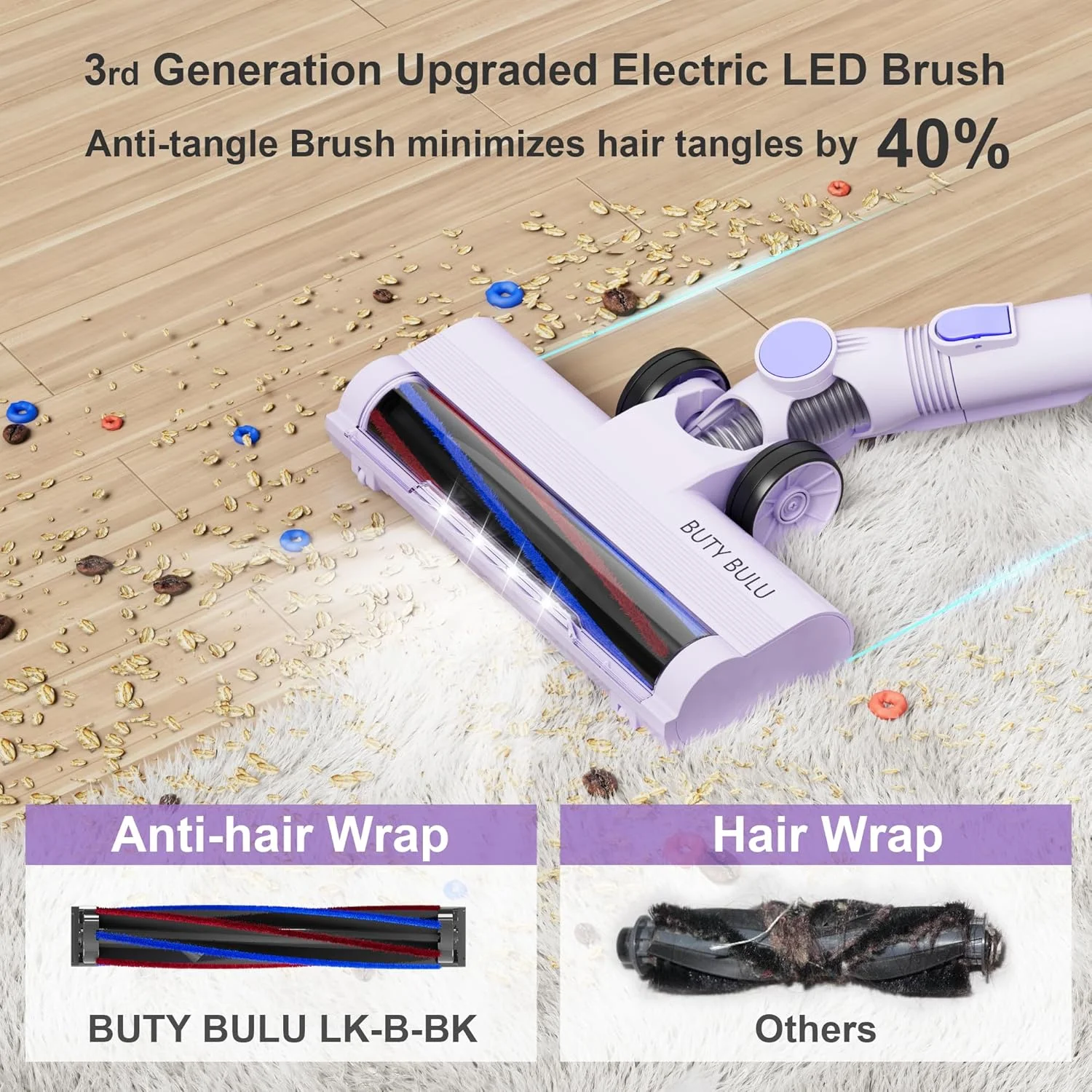 جاروبرقی عصایی شارژی، 30KPa دستی باتری قابل شارژ 2200mAh سبک وزن جاروی برقی کوچک، 40 دقیقه زمان کارکرد برای تمیز کردن موی حیوانات خانگی فرش کف سخت خانه، بنفش