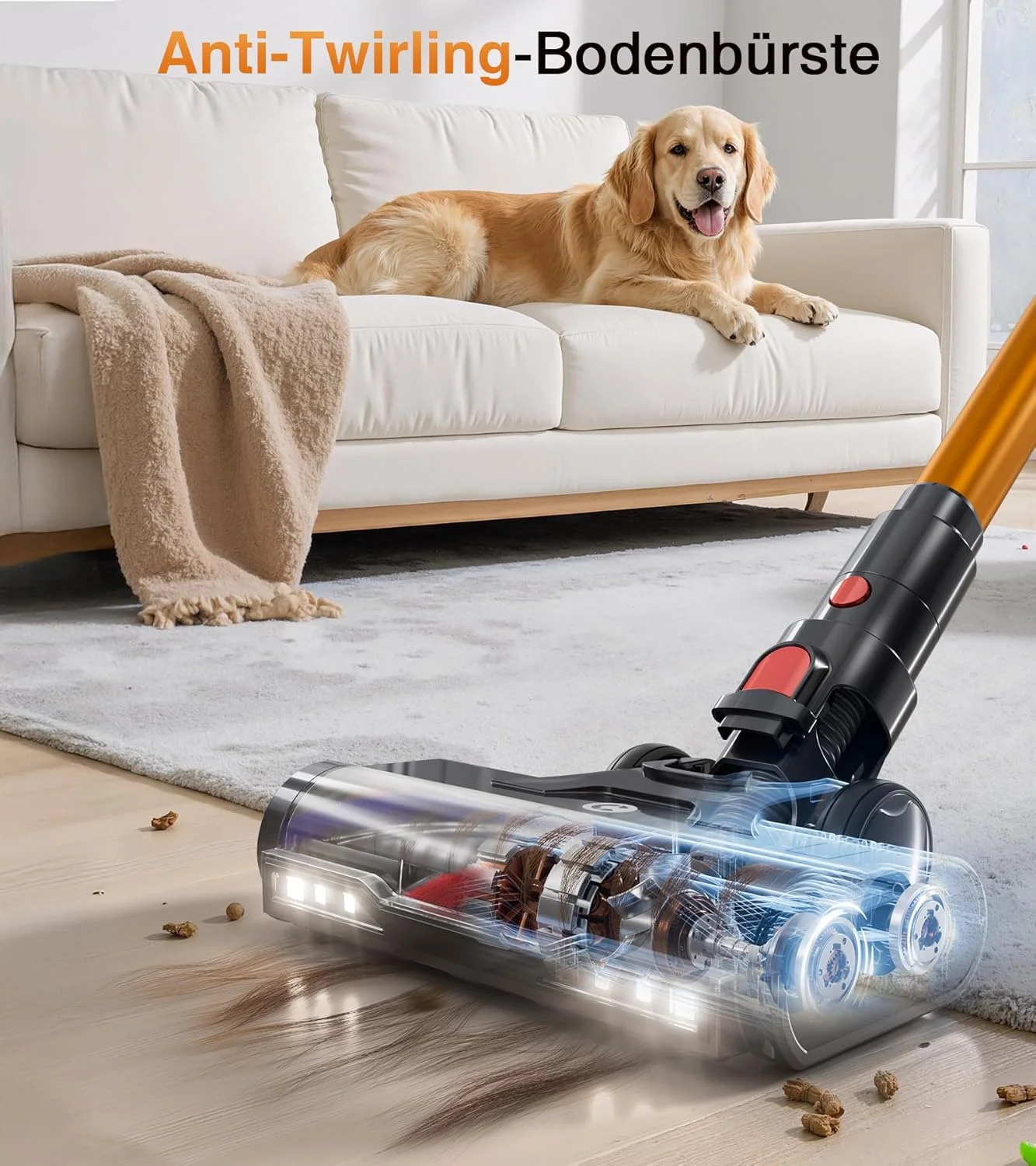 جاروبرقی شارژی CHEBIO، 550 وات/45000 پاسکال/70 دقیقه، جاروبرقی بی سیم، جاروبرقی عصایی ایستاده با صفحه نمایش LED و شارژ روی دیوار، جاروبرقی بدون گره خوردگی برای کف/فرش/موهای حیوانات خانگی