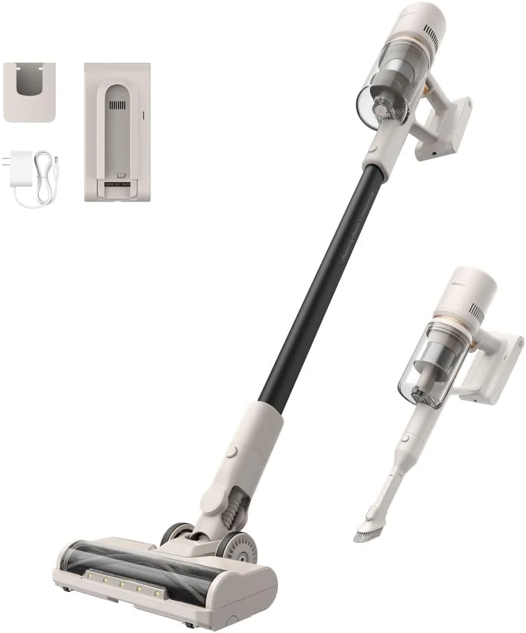 جاروبرقی عصایی شارژی Dreame U10، مکش قدرتمند 19000 پاسکال، سر برس چرخشی 180 درجه، سبک وزن با قابلیت نصب روی دیوار و دارای چراغ LED برای سطوح سخت، فرش و موی حیوانات خانگی (بازسازی شده)