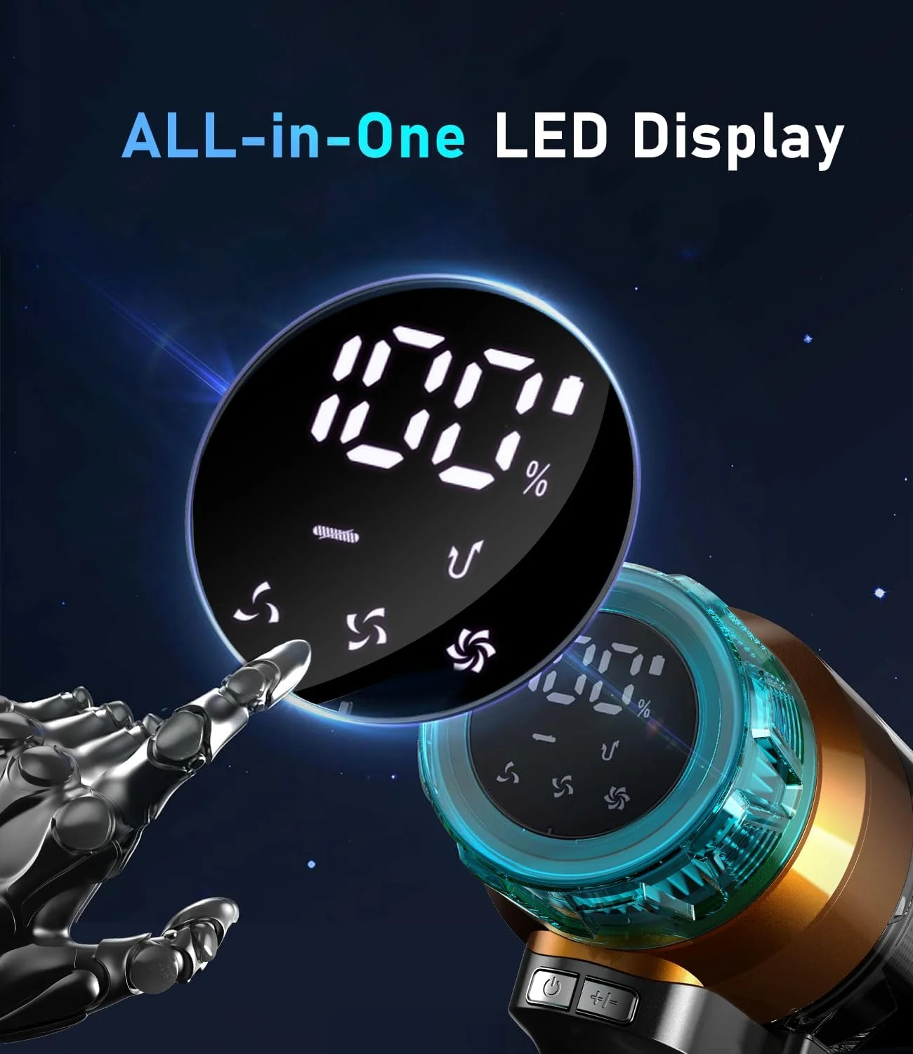 جاروبرقی شارژی 500 وات با قدرت مکش 50 کیلو پاسکال، تا 55 دقیقه کارکرد، جاروبرقی مناسب منزل با قابلیت نصب دیواری و صفحه نمایش رنگی OLED و ضد گره خوردگی، مناسب خودرو، کف چوبی، فرش و موی حیوانات خانگی