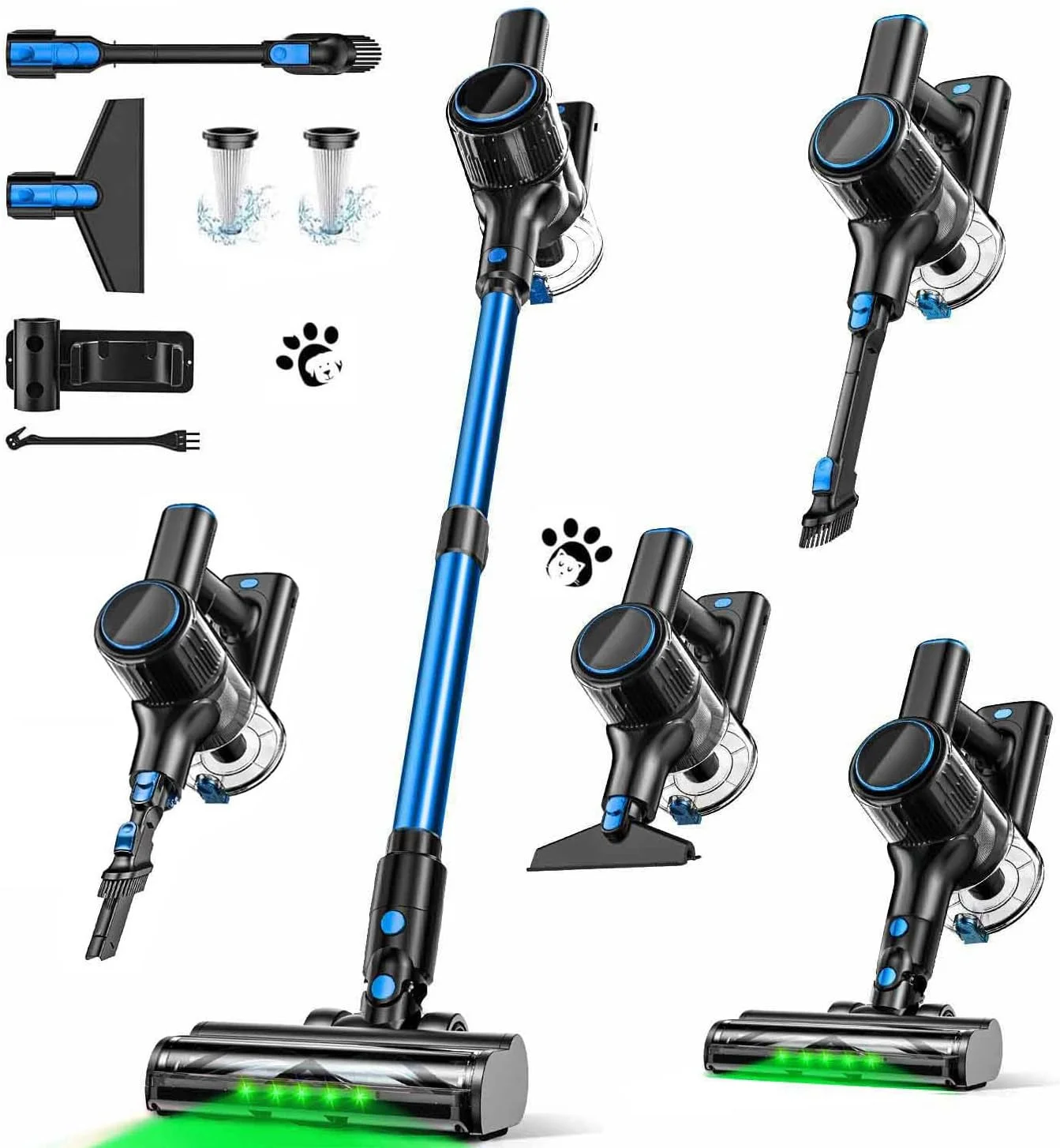 جاروبرقی شارژی، جاروبرقی 8 در 1 برای خانه، زمان کارکرد 45 دقیقه، جاروبرقی عصایی ضد گره خوردگی با نمایشگر LED، جاروبرقی سبک وزن قابل شارژ برای موی حیوانات خانگی/فرش/کف