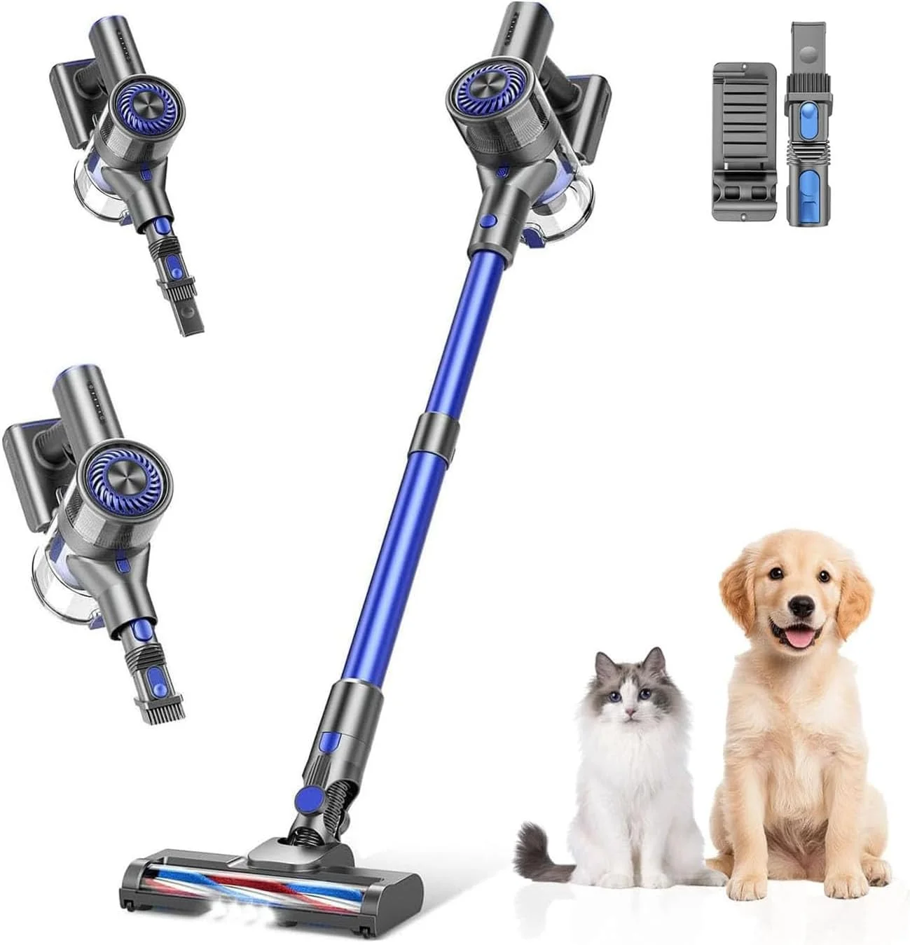 جاروبرقی شارژی، جاروبرقی برای منزل با مکش فوق العاده، جاروبرقی سبک وزن با 35 دقیقه زمان کار، جاروبرقی شارژی برای فرش، کاشی، موی حیوانات خانگی، کف های چوبی (آبی تیره)