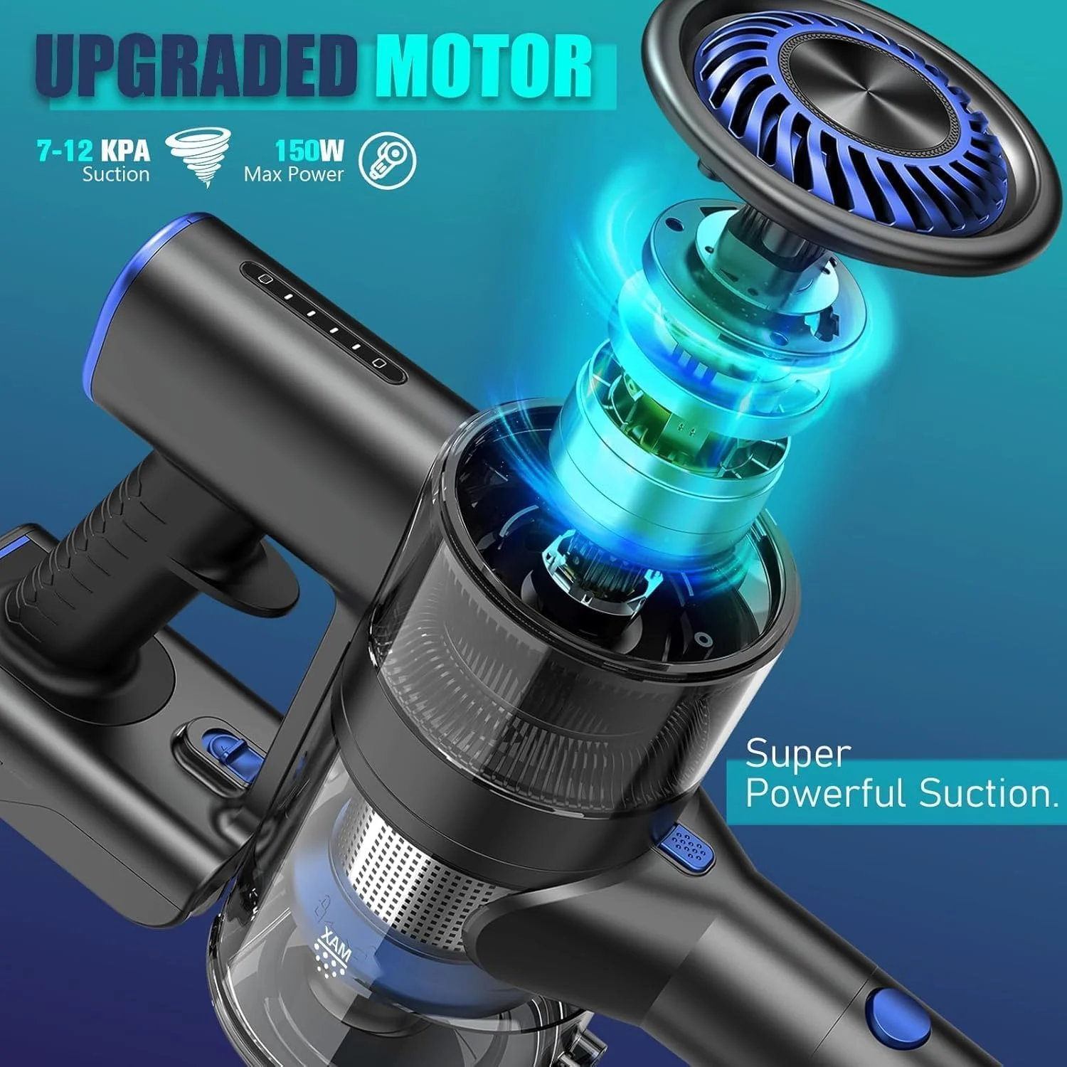 جاروبرقی شارژی، جاروبرقی برای منزل با مکش فوق العاده، جاروبرقی سبک وزن با 35 دقیقه زمان کار، جاروبرقی شارژی برای فرش، کاشی، موی حیوانات خانگی، کف های چوبی (آبی تیره)