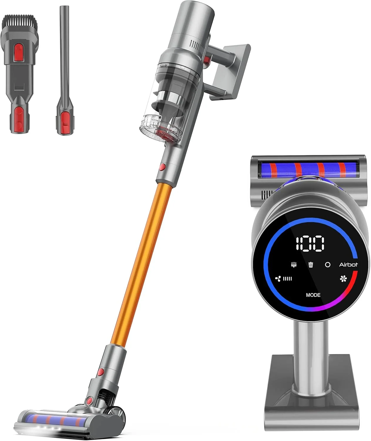جاروبرقی عصایی بی‌سیم ایربات، جاروبرقی با مکش قدرتمند 27Kpa، توان 250 وات، زمان کارکرد تا 45 دقیقه، نمایشگر LED، جاروبرقی دستی سبک وزن برای فرش و کف سخت (Hypersonics Pro)