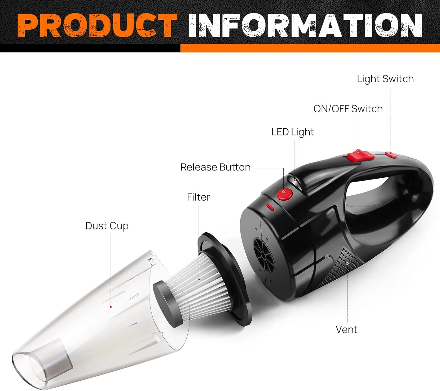 جاروبرقی دستی بی سیم 3 در 1، جاروبرقی قابل حمل خودرو، مکش قدرتمند، سبک وزن، قابل شارژ برای ماشین، مبل، فرش، آشپزخانه، با چراغ LED
