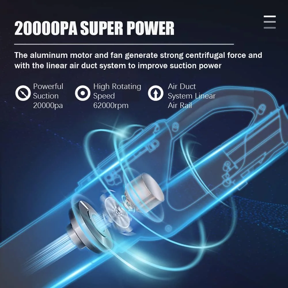 جاروبرقی عصایی شارژی با مکش قدرتمند 20000PA، 2 در 1، دارای فنجان جداشدنی و برس نازل شکاف برای تمیز کردن خانه، دفتر و ماشین