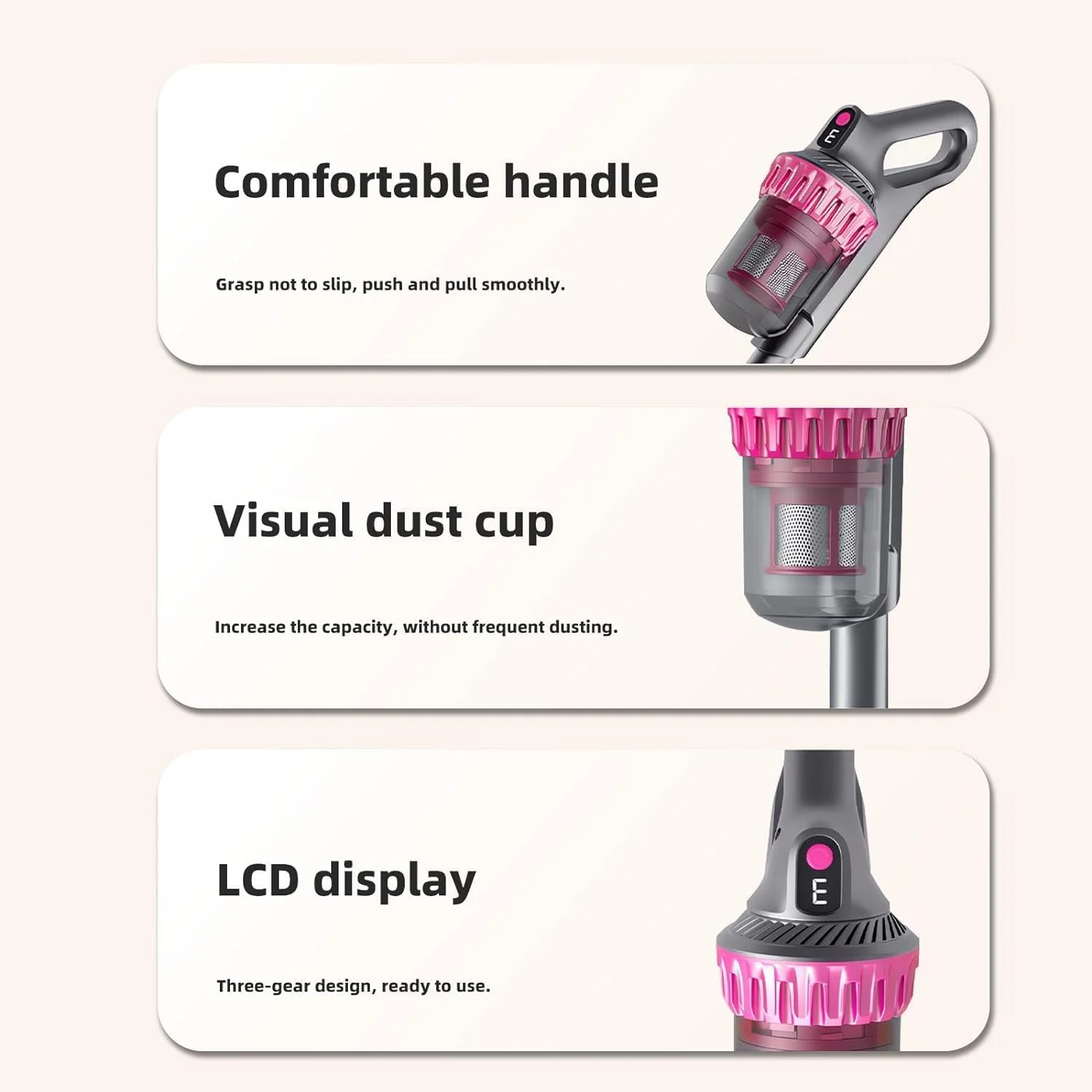 جاروبرقی شارژی، جاروبرقی کنه 4 در 1 با قدرت مکش 10000Pa، 3 حالت مکش، باتری 1500mAh، اشعه UV-C، جاروبرقی سبک و فوق العاده بی صدا برای کف چوبی سخت منزل با پرز کم