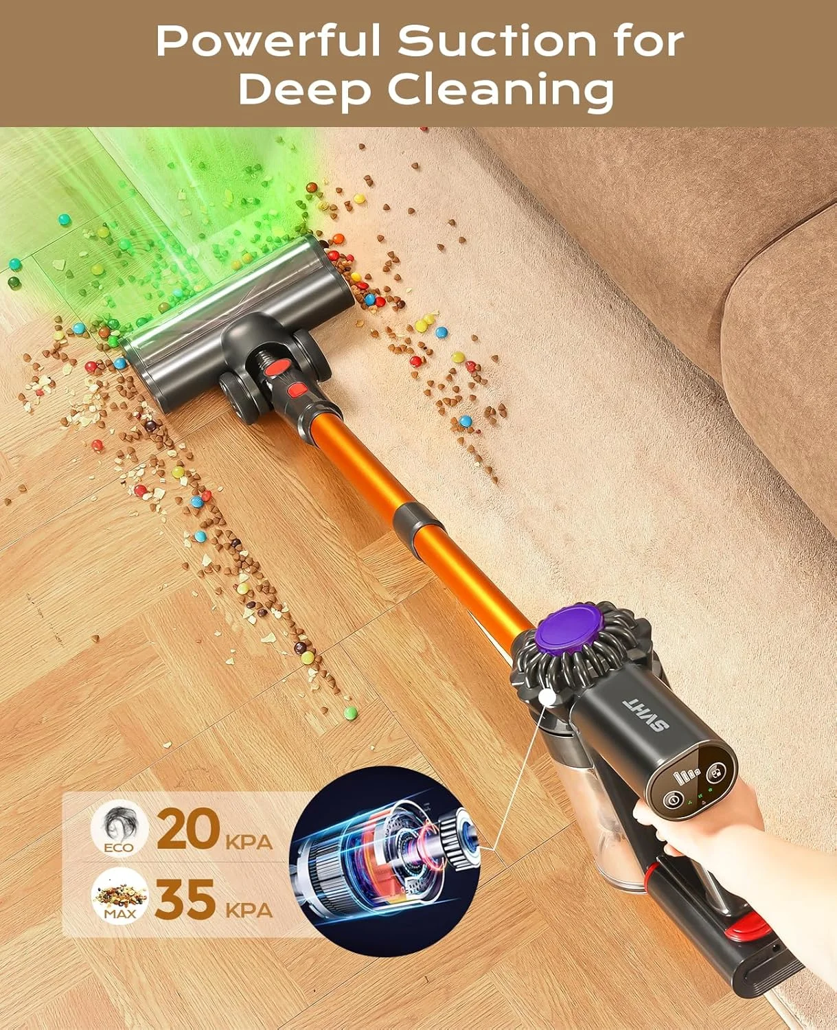 جاروبرقی شارژی، جاروبرقی قدرتمند 45 دقیقه ای برای منزل، جاروبرقی سبک وزن با تکنولوژی نور سبز پیشرفته، جاروبرقی باتری قابل شارژ برای فرش، موی حیوانات خانگی، کف چوب سخت