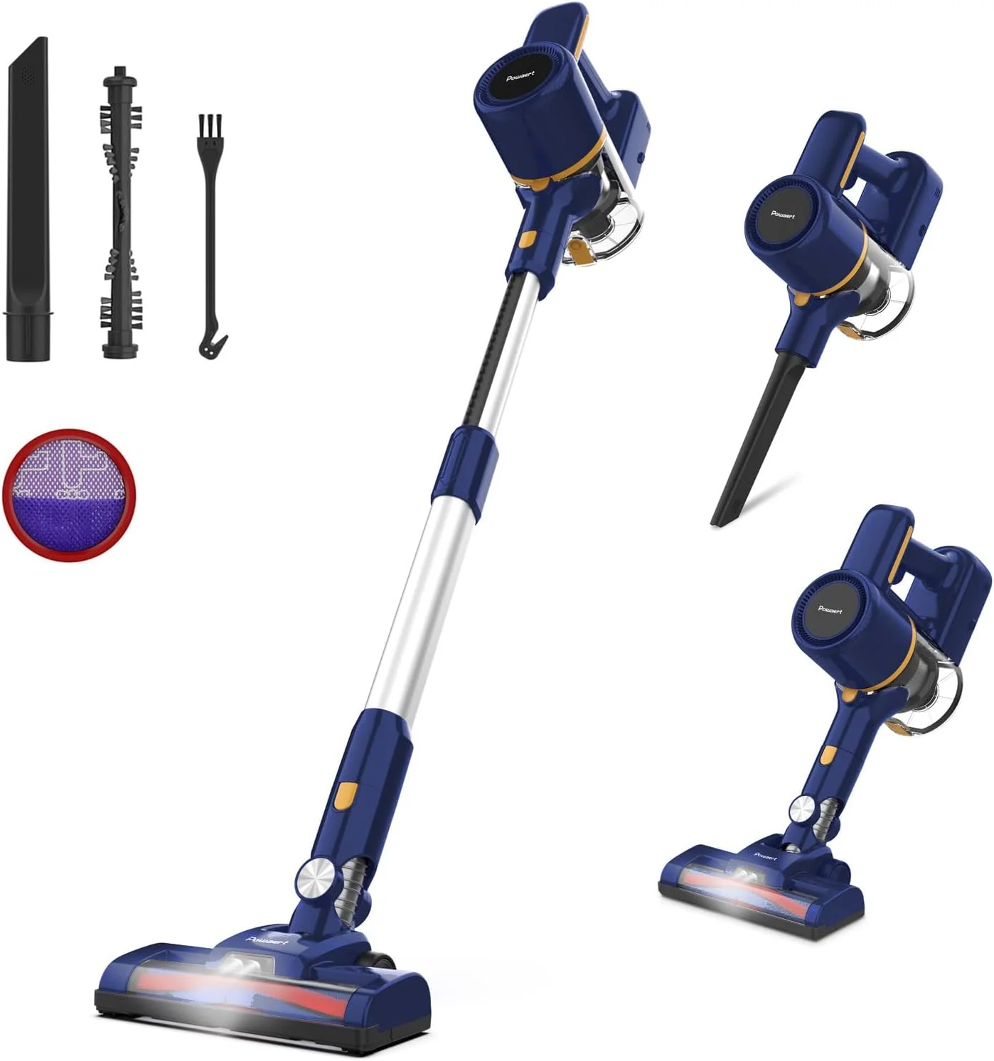 جاروبرقی عصایی شارژی، جاروبرقی قدرتمند شارژی با برس LED، جاروبرقی 6 در 1 سبک وزن و قابل شارژ برای موی حیوانات خانگی و منزل