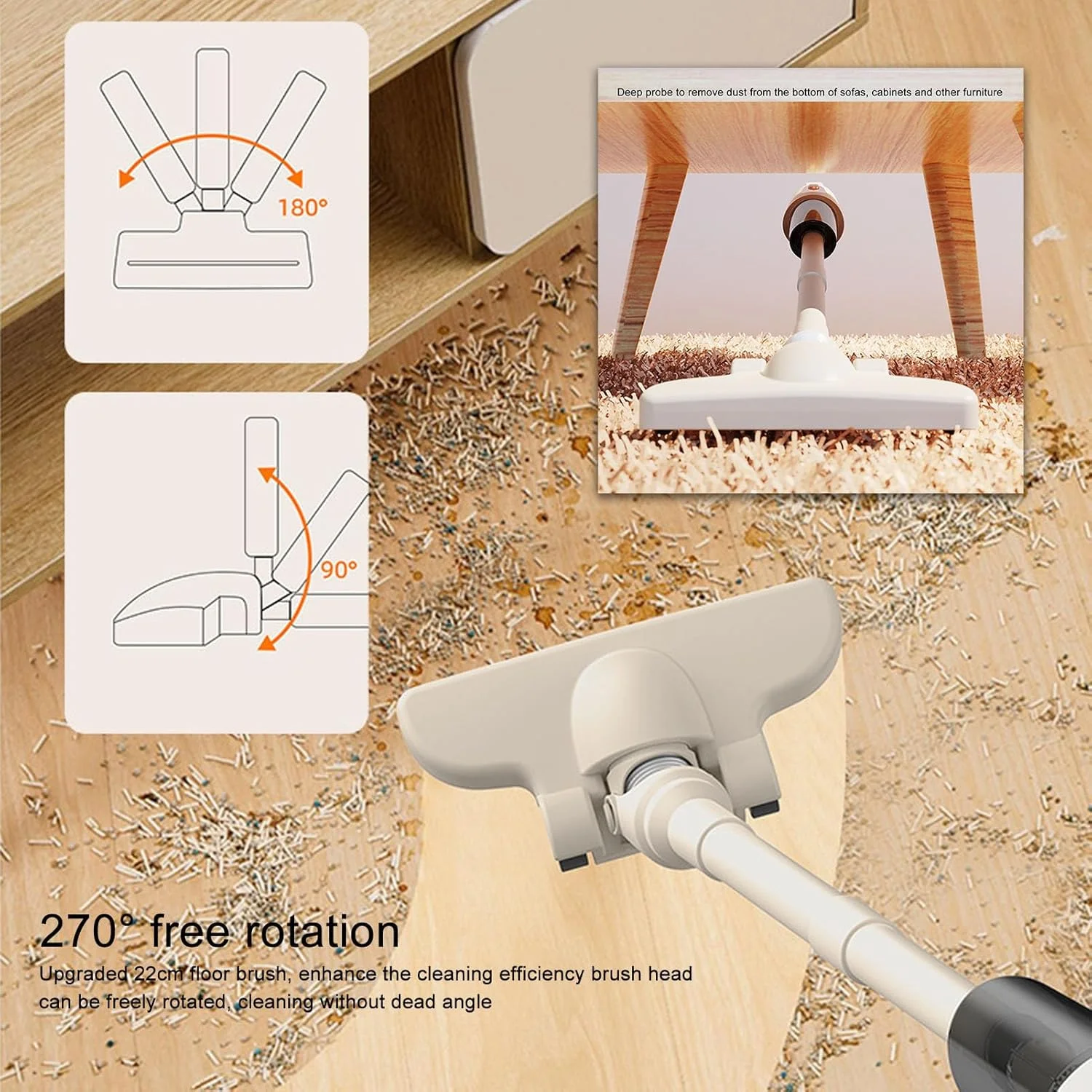 جاروبرقی شارژی، مکش قدرتمند، برس چرخشی 270 درجه، جاروبرقی دستی 10000PA با فیلتر قابل شستشو، جاروبرقی خانگی و خودرو برای فرش، موی حیوانات خانگی، کف‌های چوبی