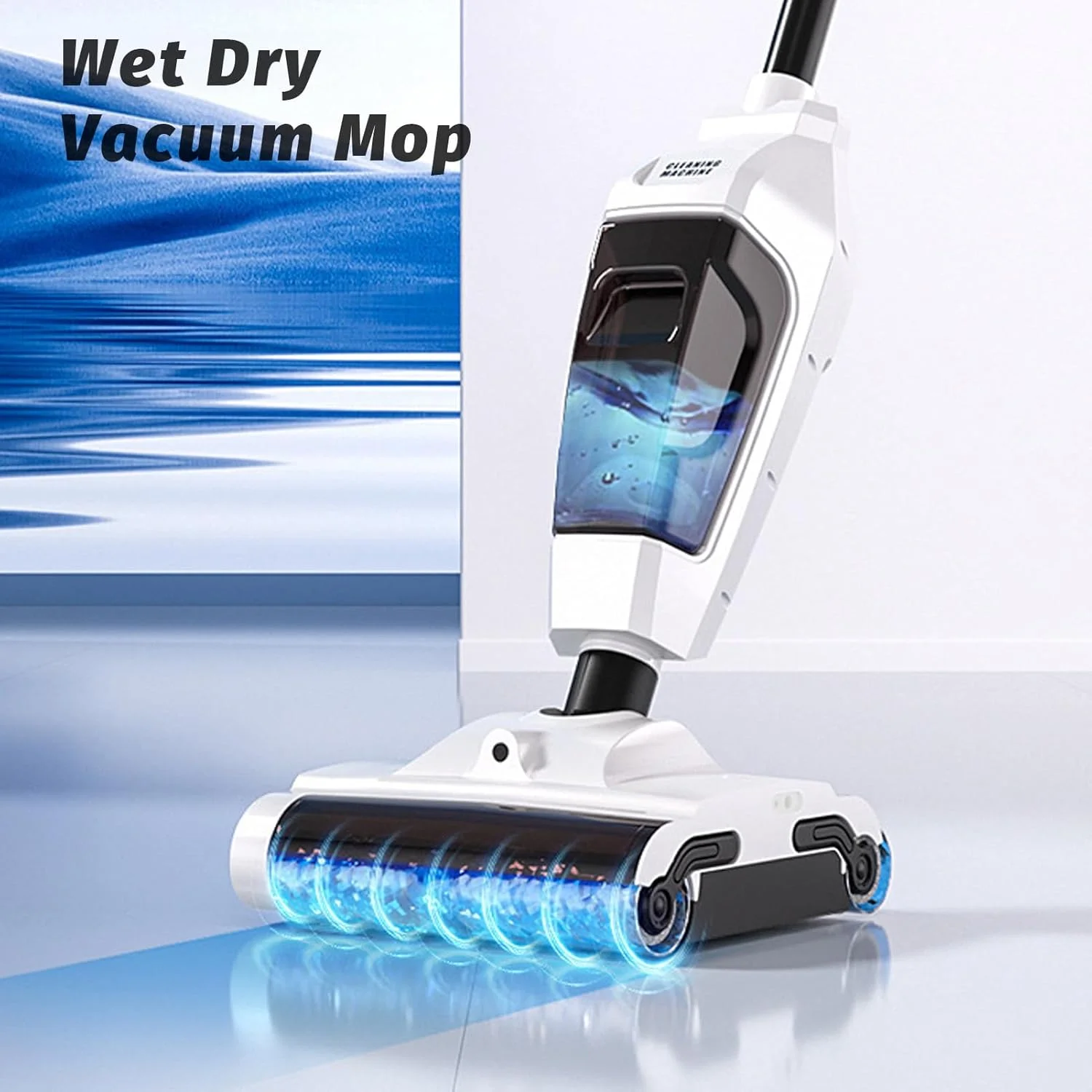 جاروبرقی و تی شارژی، مکش قدرتمند، تمیز کننده مرطوب و خشک کف، دو غلتک، طراحی 2 سرعته، دیسک تمیز کننده خودکار، باتری با ماندگاری طولانی برای کف های سخت و فرش