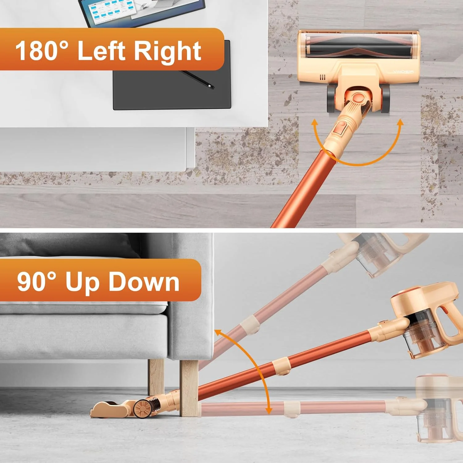 جاروبرقی شارژی DEVOAC، جاروبرقی عصایی فوق سبک 6 در 1، باتری 2200 میلی آمپر ساعتی تا 40 دقیقه زمان کارکرد، جاروبرقی دستی قدرتمند برای موی حیوانات خانگی، فرش و کف سخت