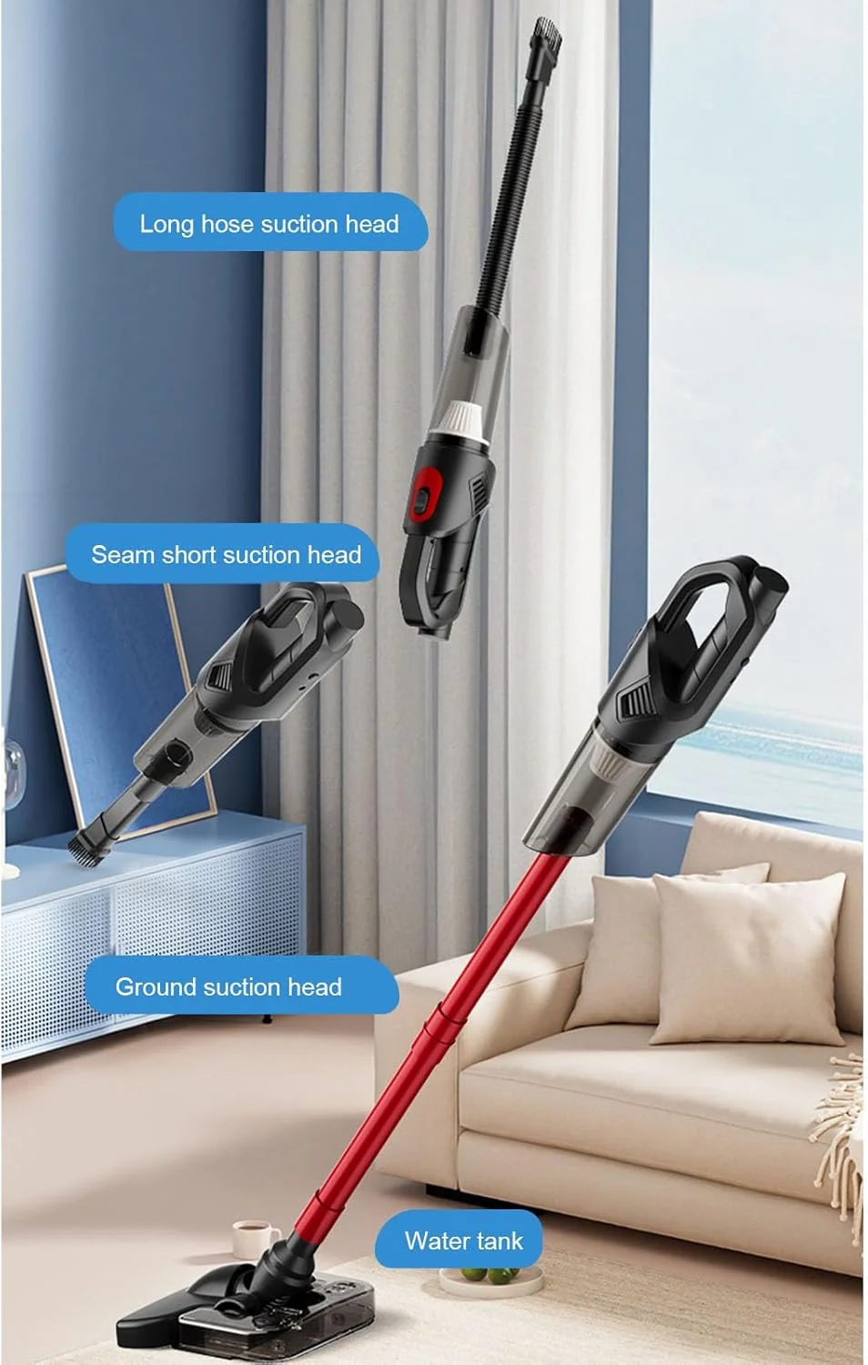 جاروبرقی شارژی و تی، مکش قدرتمند 4000pa، جاروبرقی عصایی خشک و مرطوب با نازل و برس، جاروبرقی دستی سبک وزن برای فرش، موی حیوانات خانگی، کف چوبی سخت