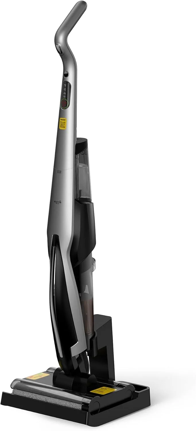 جاروبرقی شارژی دیرما مدل VX96W، جاروبرقی تر و خشک با قدرت مکش 15 کیلو پاسکال، برس دو غلتکی، تمیز کردن خودکار با یک دکمه، مخزن آب تمیز 600 میلی لیتری و مخزن فاضلاب 700 میلی لیتری، باتری 4000 میلی آمپر ساعتی، 160 وات