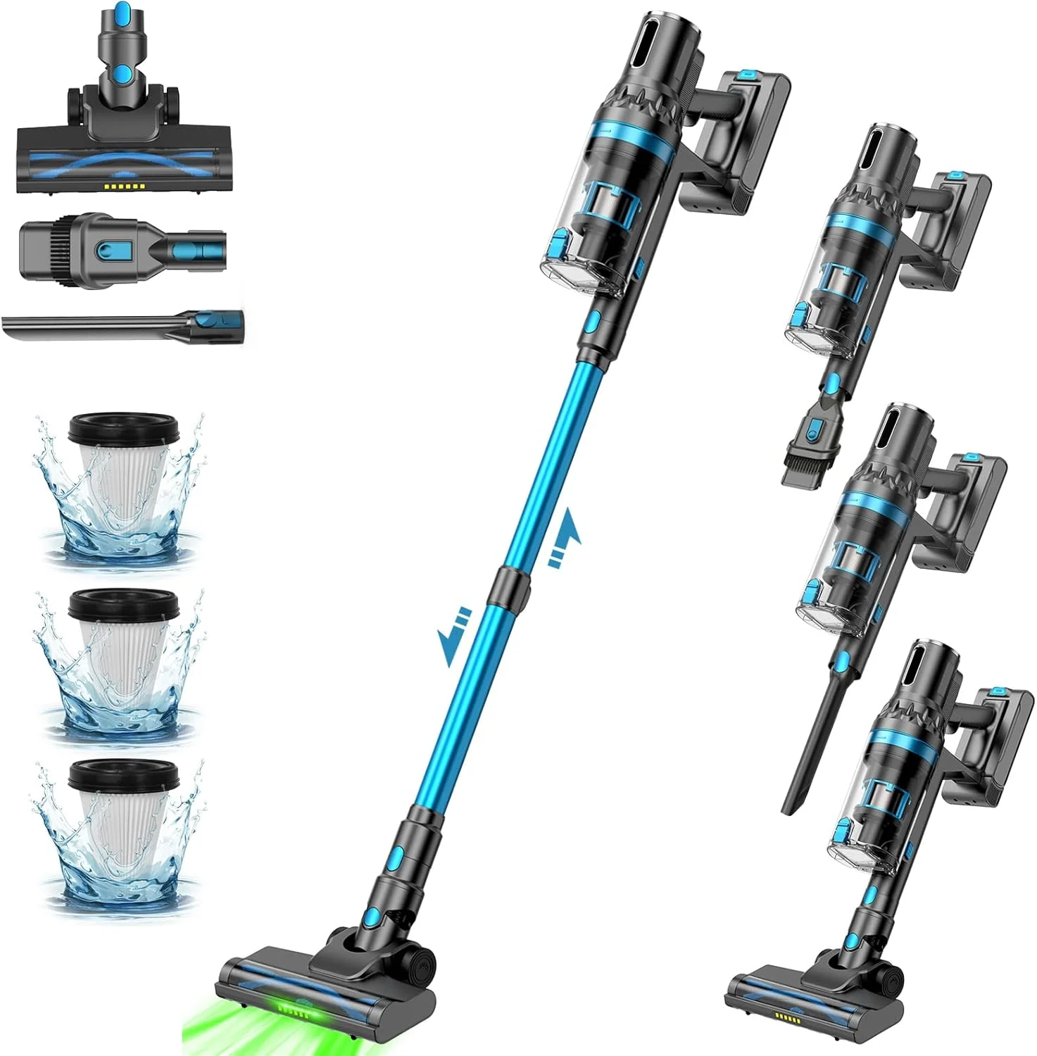 جاروبرقی شارژی، جاروبرقی باتری دار قدرتمند 70 دقیقه/45KPA/550W، جاروبرقی عصایی با نمایشگر LED، نور سبز، ضد گره خوردگی، تشخیص کثیفی، برای فرش، موی حیوانات خانگی و کف های سخت