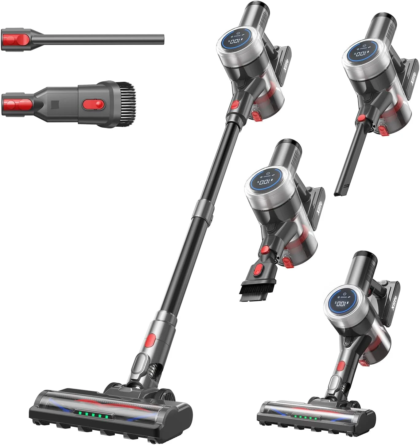 جاروبرقی باتری‌دار Xlife با قدرت 550 وات | قدرت مکش 45 کیلو پاسکال | 40 دقیقه زمان کارکرد | برس ضد گره خوردن مو | سنسور گرد و غبار نور سبز | فیلتر HEPA | برای موی حیوانات خانگی، فرش، کف سخت - P2