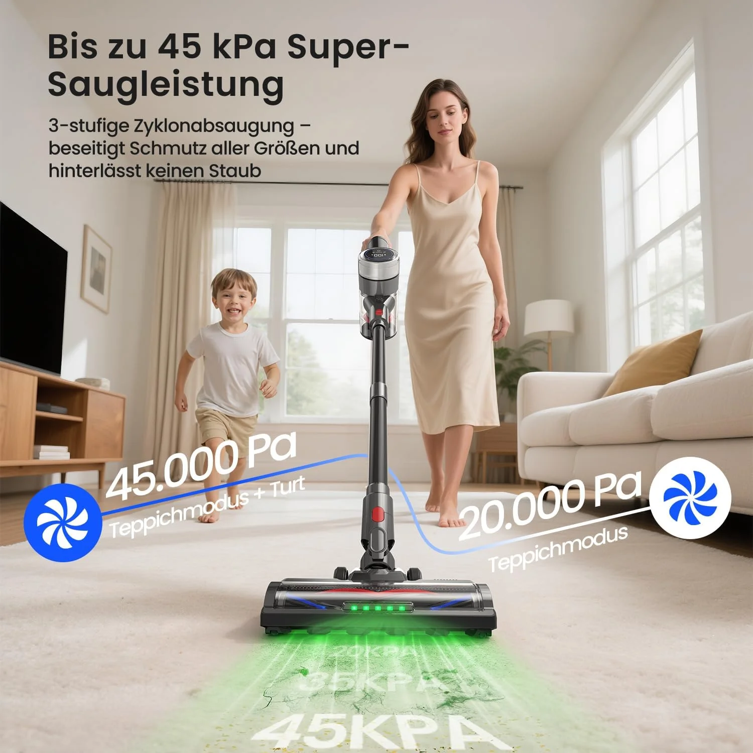 جاروبرقی باتری‌دار Xlife با قدرت 550 وات | قدرت مکش 45 کیلو پاسکال | 40 دقیقه زمان کارکرد | برس ضد گره خوردن مو | سنسور گرد و غبار نور سبز | فیلتر HEPA | برای موی حیوانات خانگی، فرش، کف سخت - P2