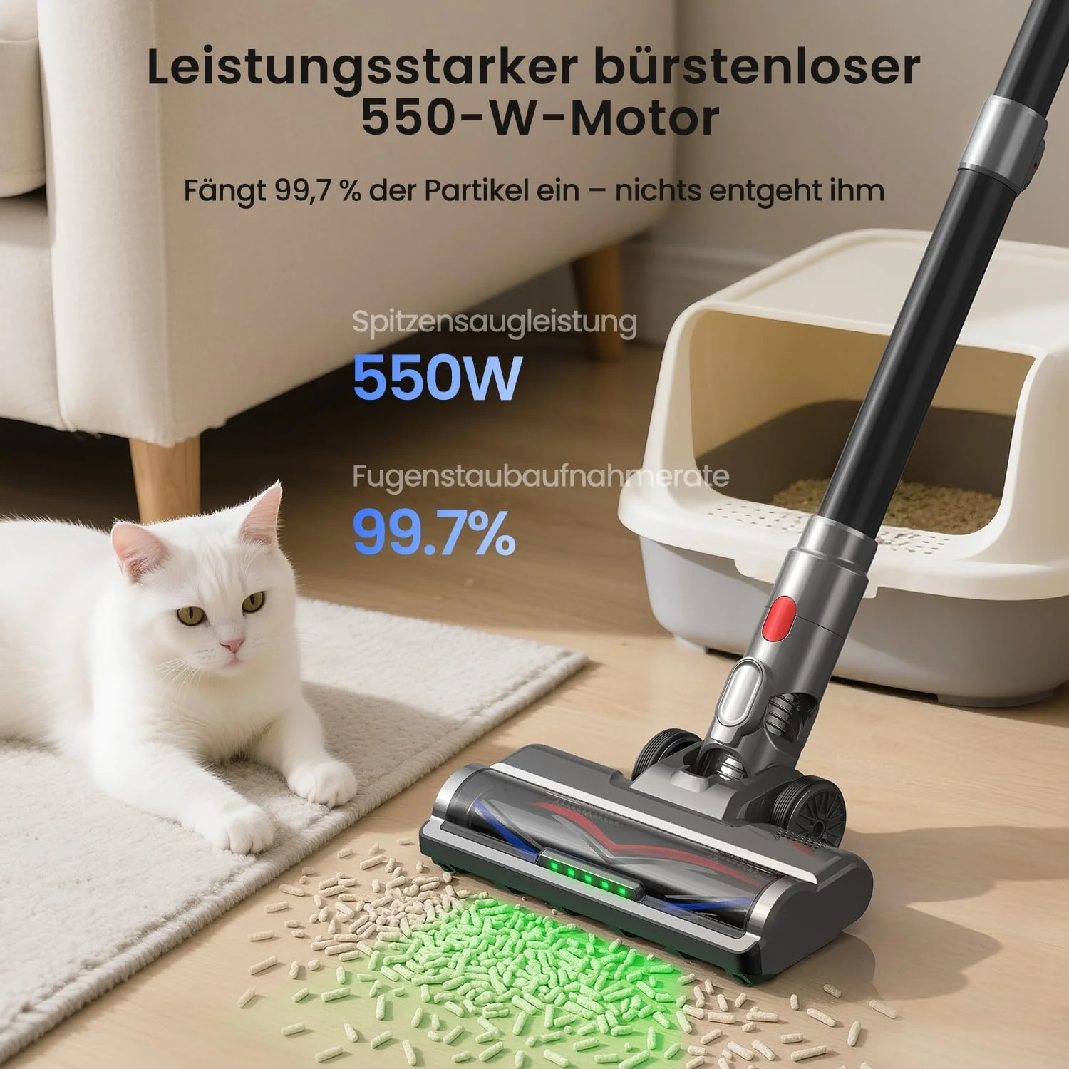 جاروبرقی باتری‌دار Xlife با قدرت 550 وات | قدرت مکش 45 کیلو پاسکال | 40 دقیقه زمان کارکرد | برس ضد گره خوردن مو | سنسور گرد و غبار نور سبز | فیلتر HEPA | برای موی حیوانات خانگی، فرش، کف سخت - P2