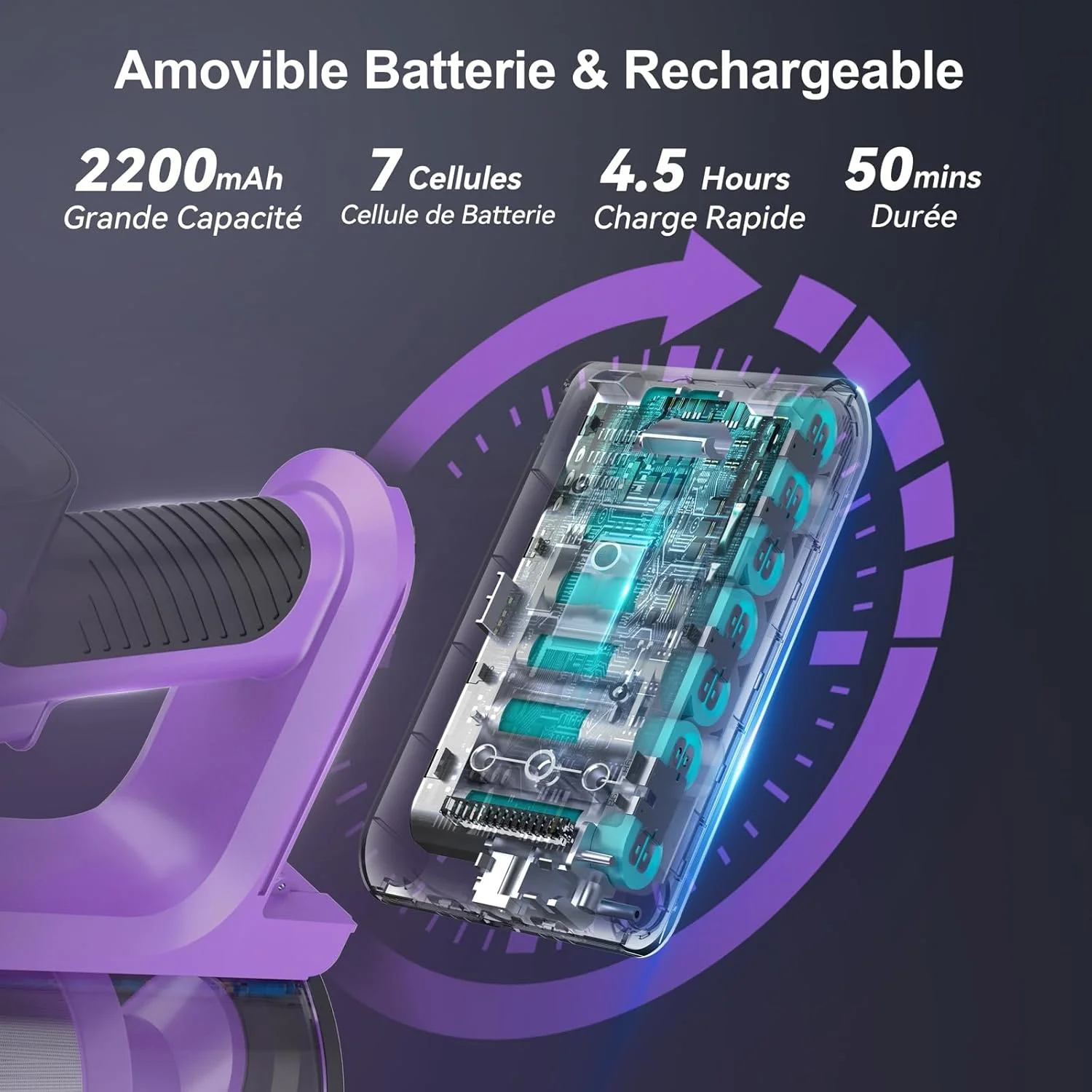 جاروبرقی عصایی شارژی یاسول با قدرت 45 کیلو پاسکال | جاروبرقی سبک و بدون کیسه | 50 دقیقه زمان کارکرد | باتری قابل جابجایی | جاروبرقی باتری دار بی سیم مناسب سطوح سخت، موی حیوانات خانگی، فرش، ماشین