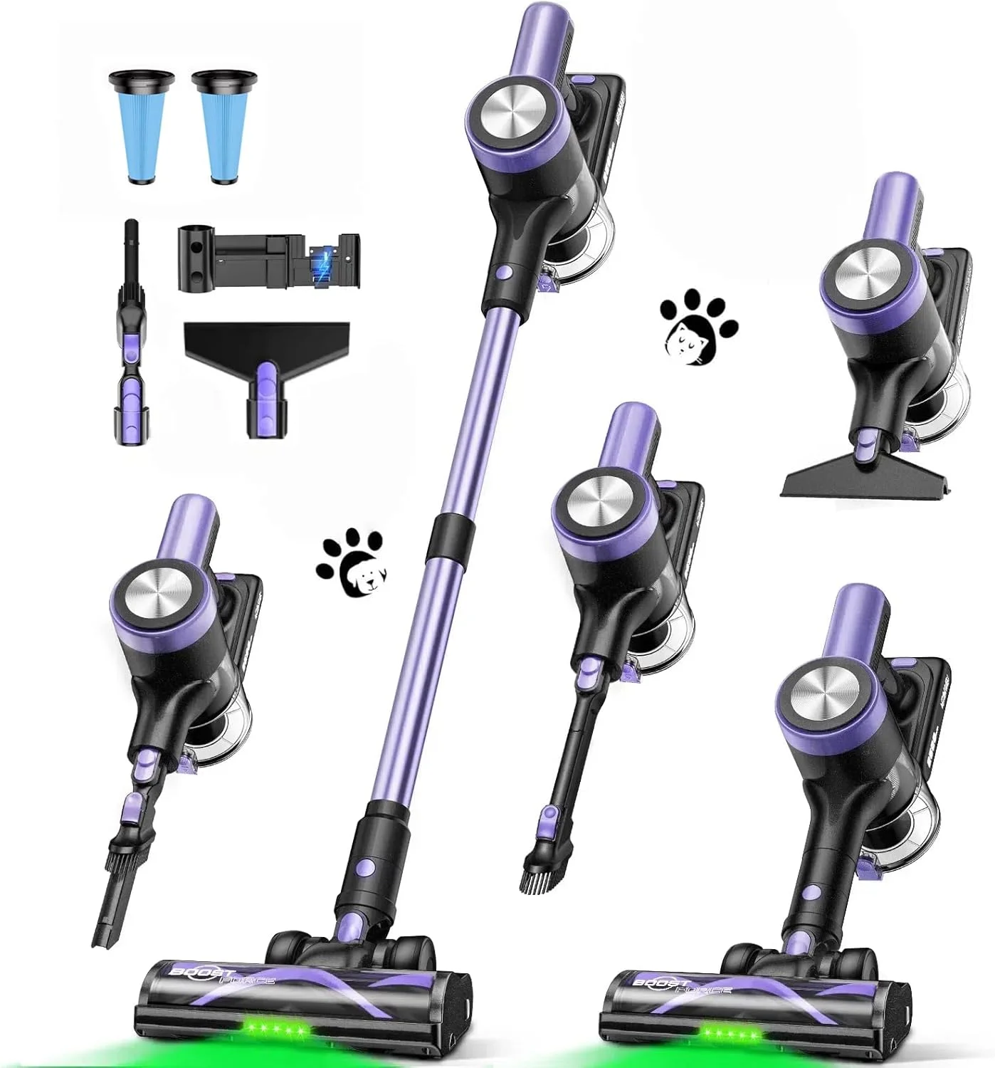 جاروبرقی باتری دار 48 کیلو پاسکال/500 وات/55 دقیقه، جاروبرقی بی سیم با پایه شارژ دیواری، ایستاده، نمایشگر LED، برس ضد گره، برای موی حیوانات خانگی، فرش، کف سخت