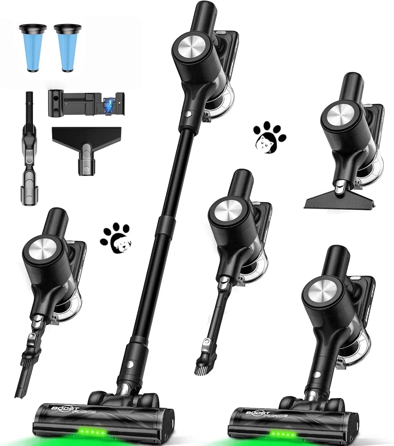 جاروبرقی باتری دار 48 کیلو پاسکال/500 وات/55 دقیقه، جاروبرقی بی سیم با پایه شارژ دیواری، ایستاده، نمایشگر LED، برس ضد گره، برای موی حیوانات خانگی، فرش، کف سخت